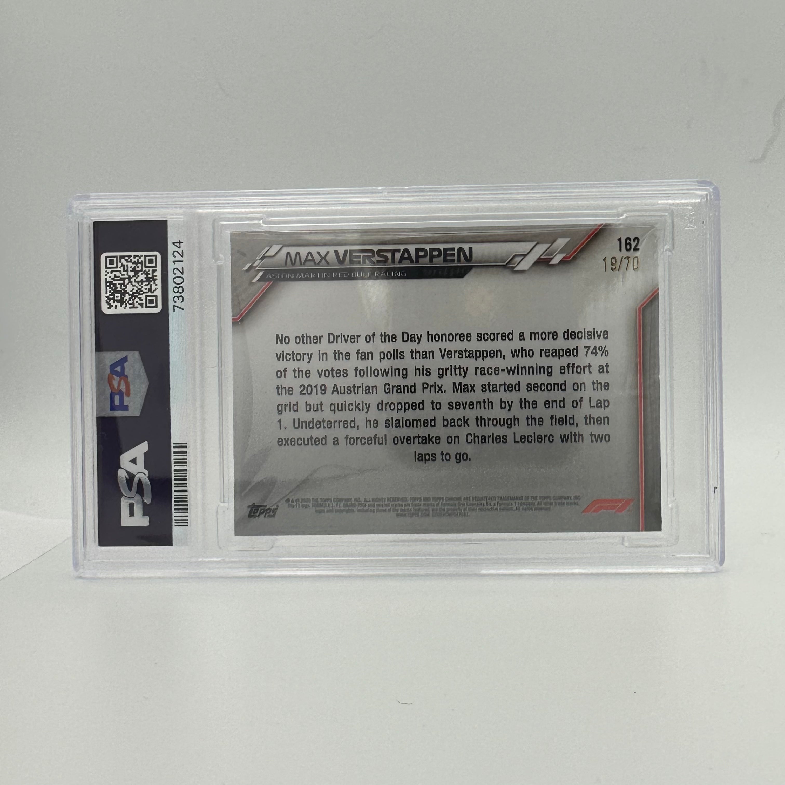 PSA 8 2019 Topps Chrome F1 Max Verstappen #162 70th Anniversary Sapphire Edition - Rare Racing Card for Collectors & Formula 1 Fans