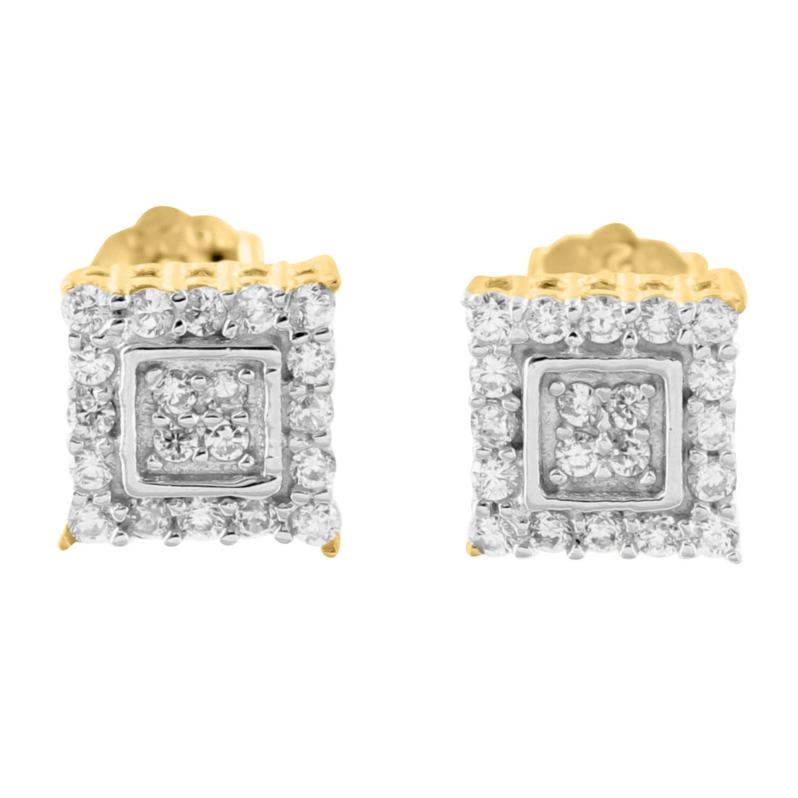 Lab-Created Diamond Yellow Gold Plated Sterling Silver Square Stud Earrings for Women - Perfect for Weddings, Parties & Everyday Elegance