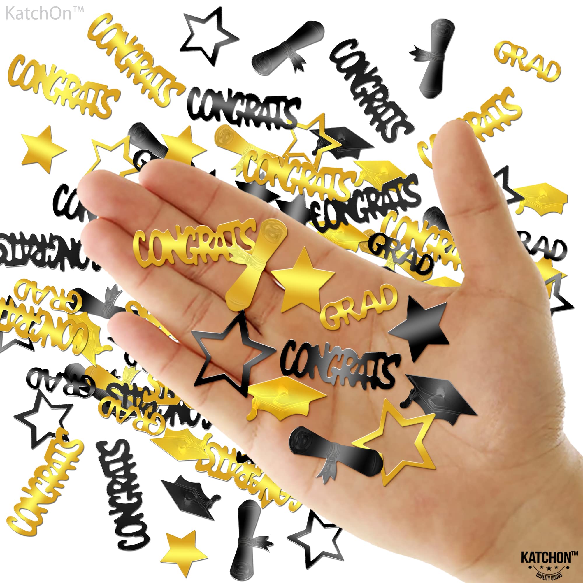 KatchOn Black and Gold Graduation Confetti 2025 - 1300pcs Bulk Pack for Graduation Party Decorations, Table Scatter, Class of 2025 Celebrations | Perfect for Graduation Centerpieces, Photo Backdrops & Cap Throw Moments