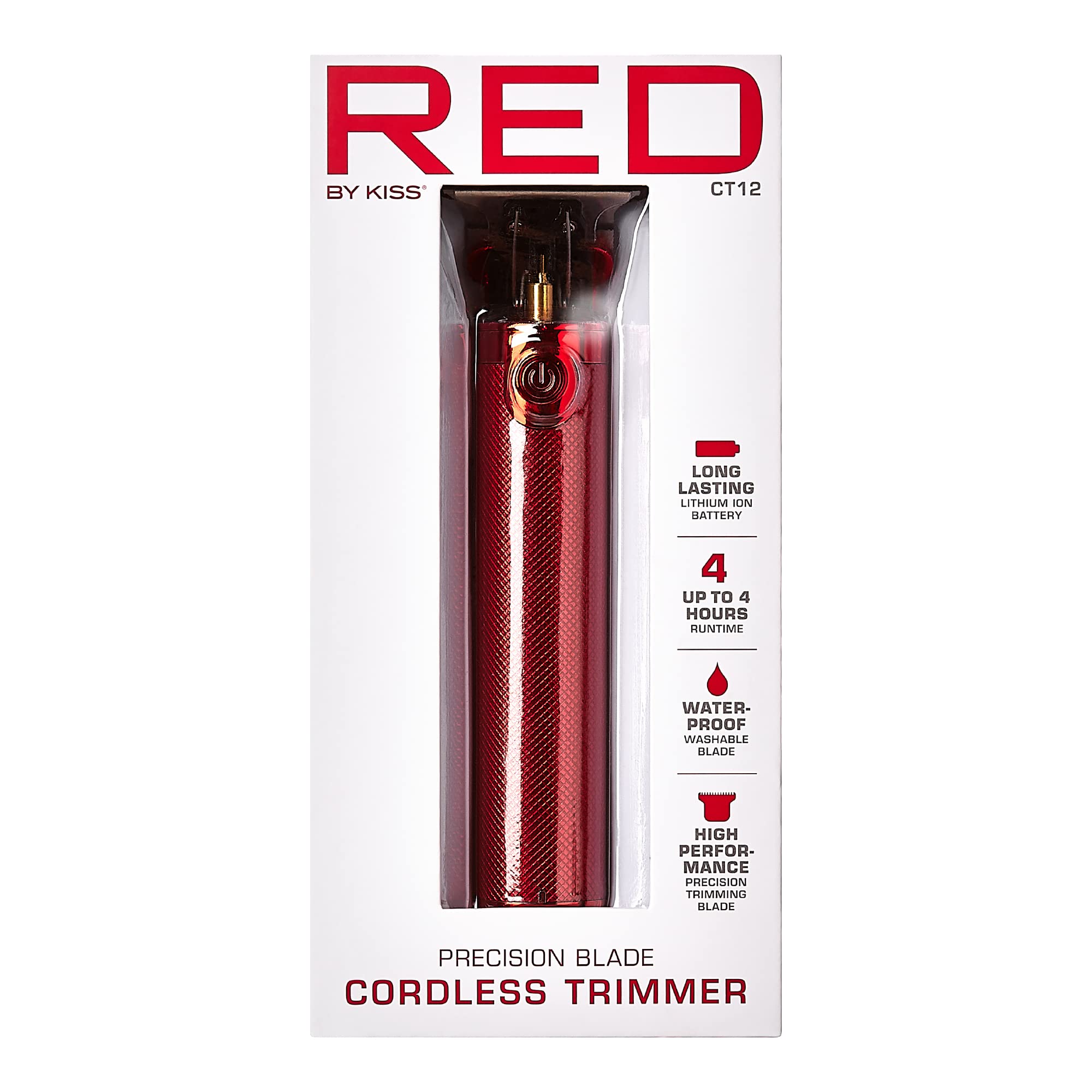 Red by Kiss Men's Hair Trimmer - Cordless Precision Beard Trimmer & Grooming Kit with Sharp Blades | Perfect for Home Beard Shaping, Travel Grooming & Personal Care (Red)