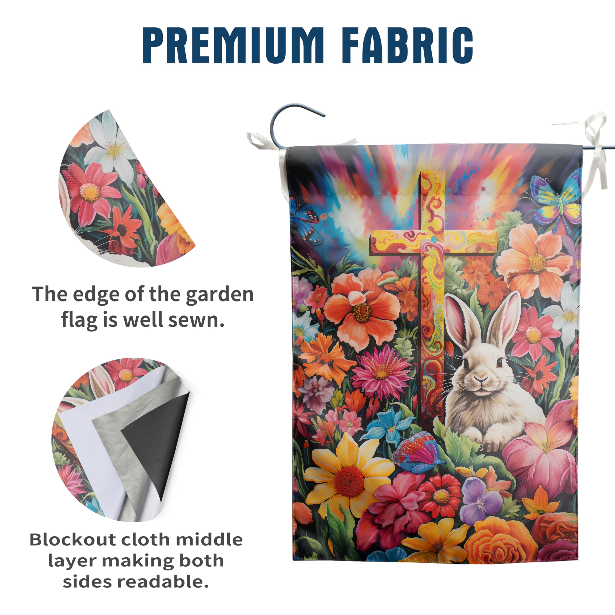 12×18 Inch Double Sided Easter Bunny Garden Flag with Flowers & Butterflies - Spring Rabbit House Flag for Farmhouse, Yard & Outdoor Decor | Perfect for Easter Cross Celebrations & Seasonal Home Décor