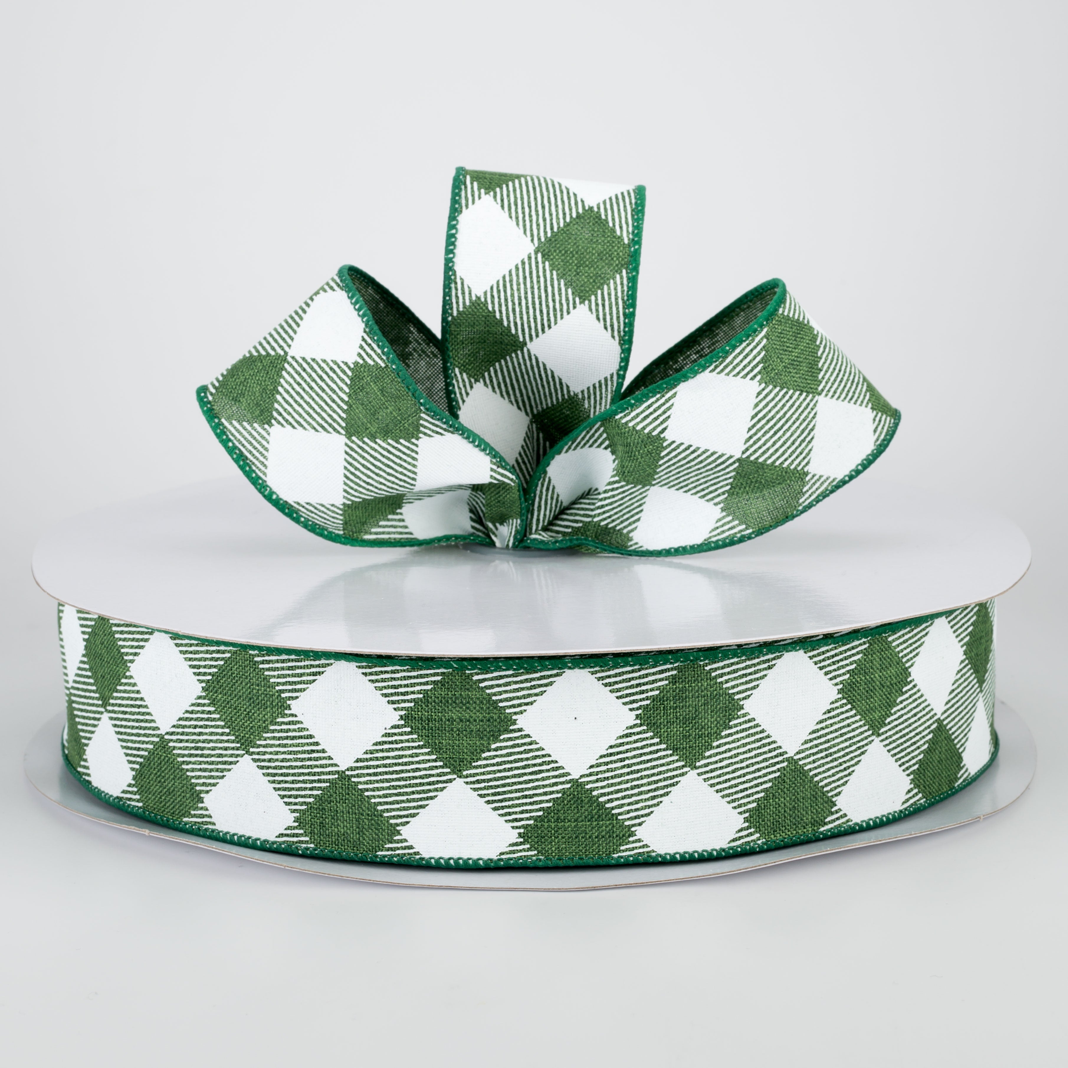 1.5 Inch Diagonal Check Ribbon - Emerald Green & White - 50 Yards Bulk Spool - Perfect for Gift Wrapping, Crafts, Wedding Decorations & DIY Projects