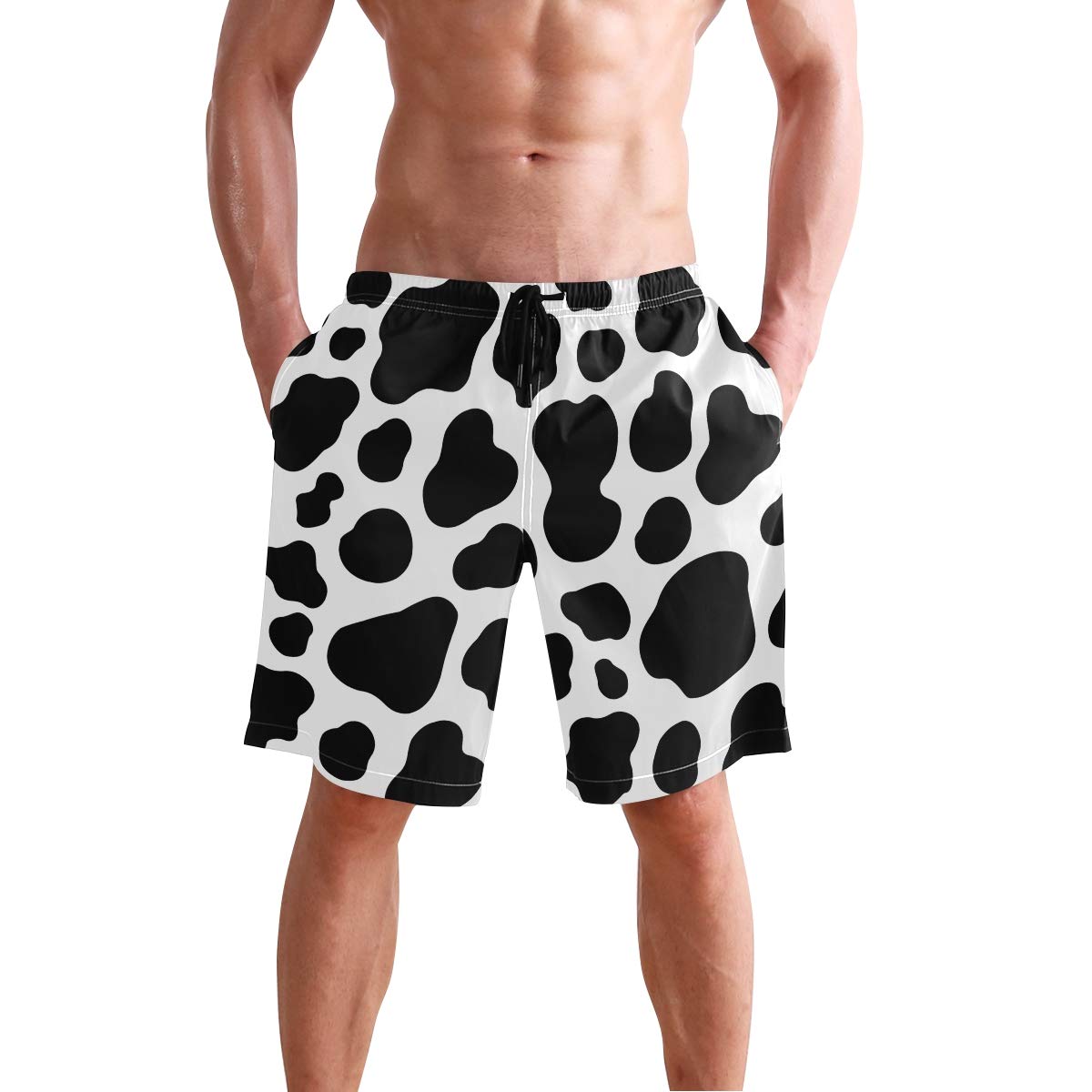 Men's Abstract Animal Cow Print Swim Trunks - Quick Dry Beach Shorts for Swimming, Surfing & Summer Vacation | Comfortable Board Shorts for Pool, Beach & Outdoor Activities