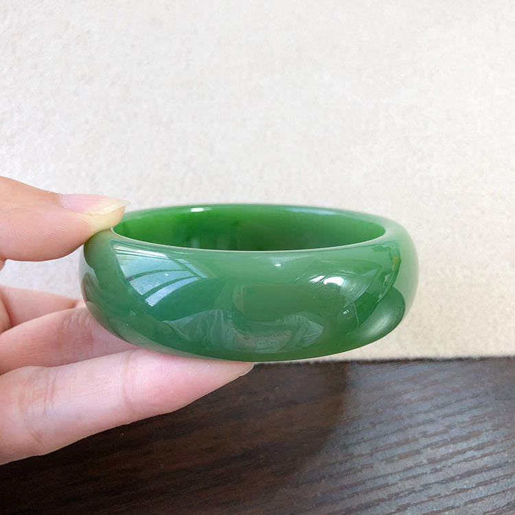 Natural Jade Bangle - Nephrite Jade Bracelet, 59.3mm Inner Diameter, Handcrafted Green Stone Jewelry for Women | Perfect for Meditation, Healing & Fashion Accessories