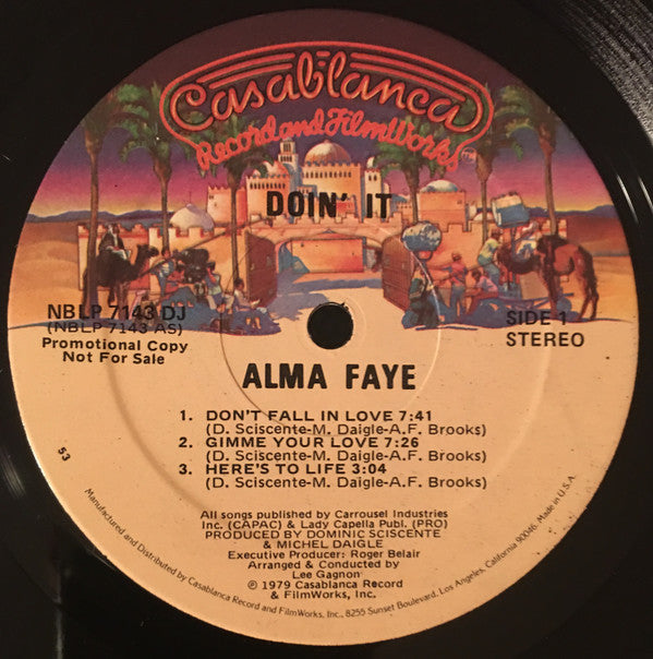 Alma Faye - Doin' It LP Vinyl Record Promo (VG+ Condition) | Rare Collectible Vinyl for Music Enthusiasts & DJs