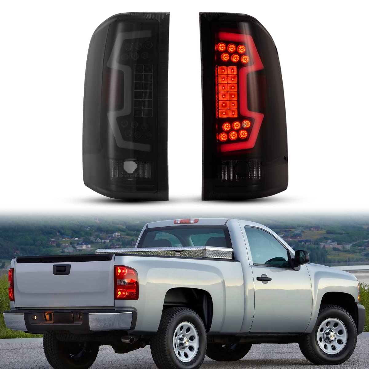 Nixon Offroad LED Tail Lights for Chevy Silverado 1500/2500HD/3500HD (2008-2014) - Matte Black Housing with Smoke Lens - Direct Replacement Rear Lamps Assembly (1 Pair) - Perfect for Off-Roading, Truck Upgrades & Nighttime Driving Safety