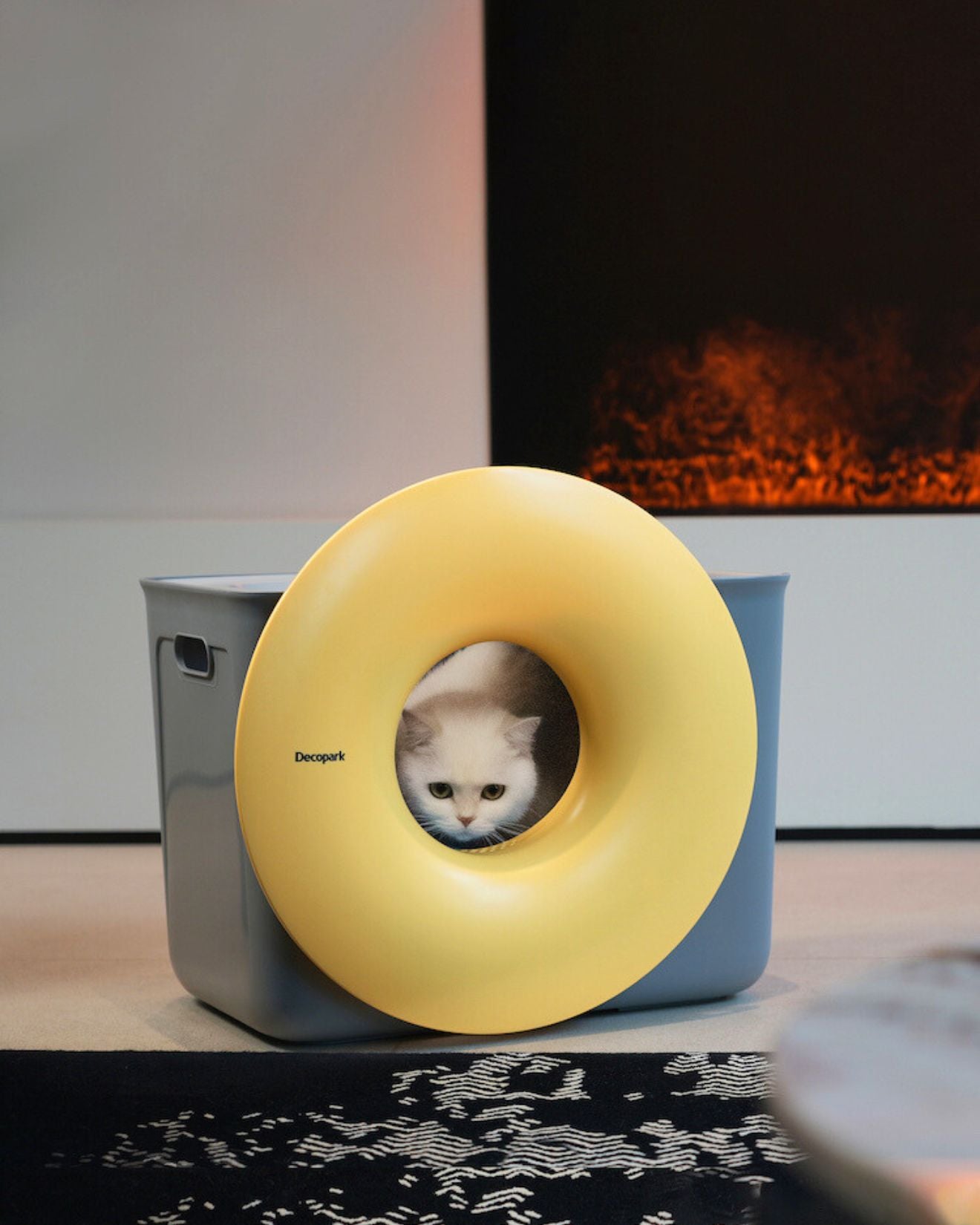 DECOPARK Enclosed Cat Litter Box with Flip Top Lid - Anti Scatter Design for Odor Control, Black Hole Style in Yellow | Perfect for Small Spaces & Multi-Cat Homes