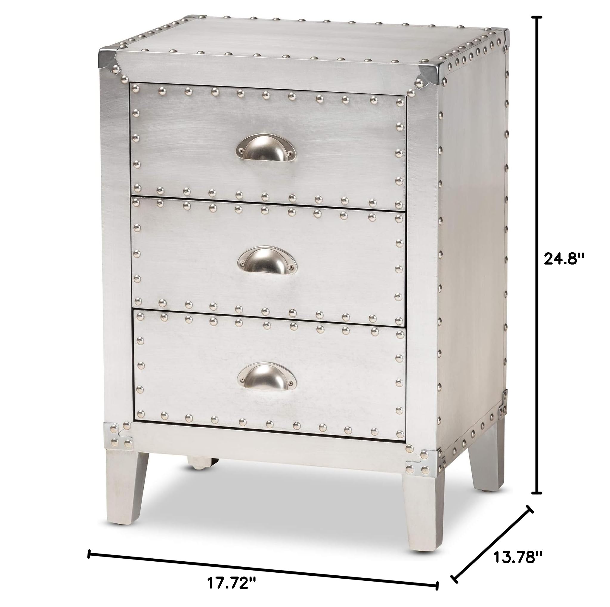 Baxton Studio Modern Nightstand with Drawer - Silver Finish Bedside Table for Bedroom, Living Room & Guest Room