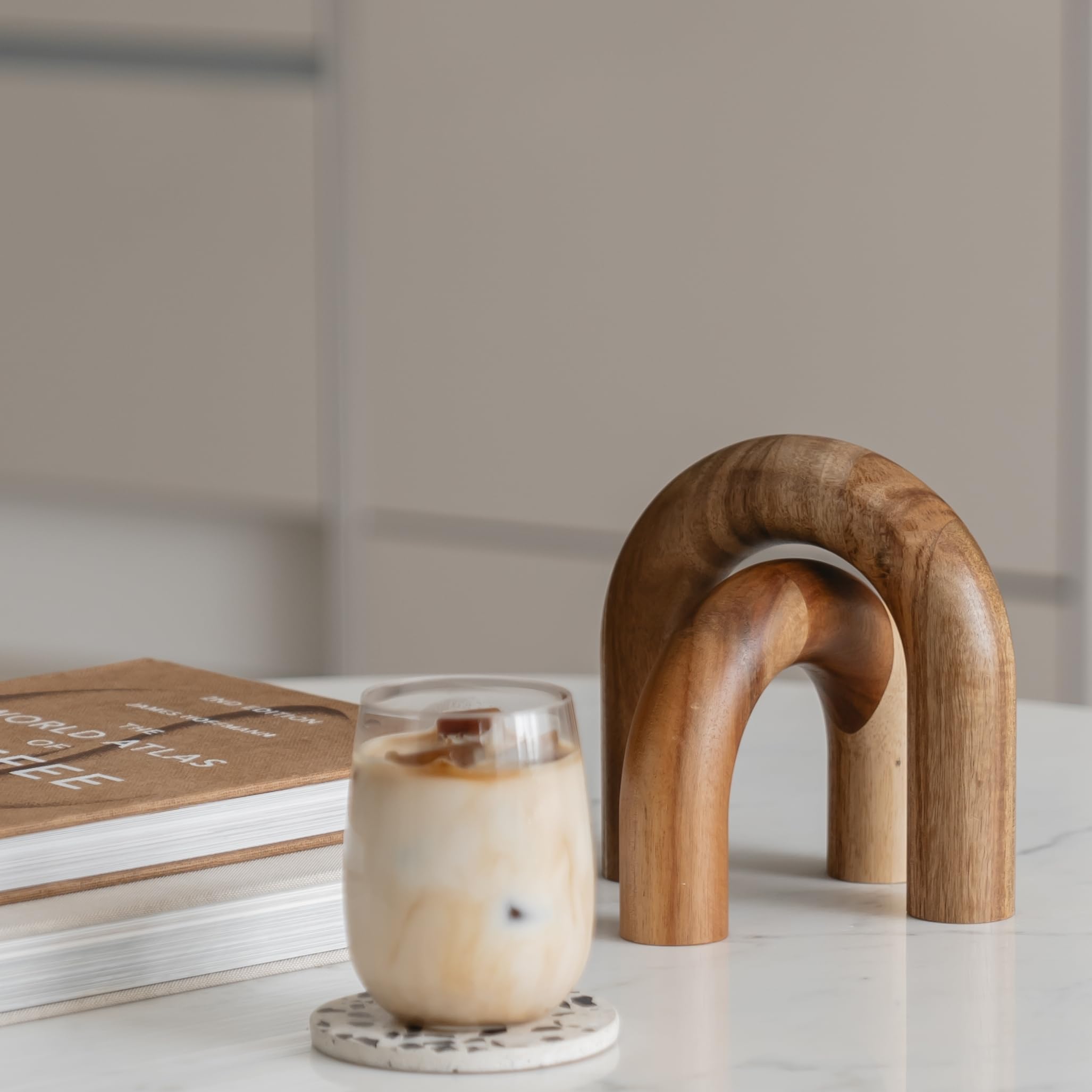 Modern Wood Arch Bookshelf Decor - Stylish Shelf & Coffee Table Accents for Entryway, Living Room & Desk | Minimalist Home Decor Ideas for Aesthetic Spaces