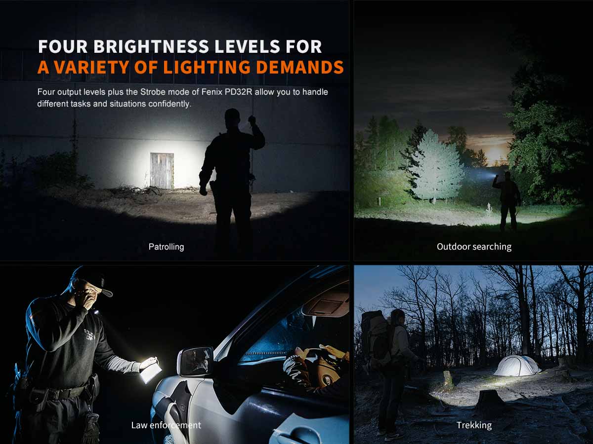Fenix PD32R Rechargeable Flashlight - 1000 Lumens, USB-C Charging, Compact & Powerful LED Flashlight for Camping, Hiking, Emergency, and Outdoor Adventures