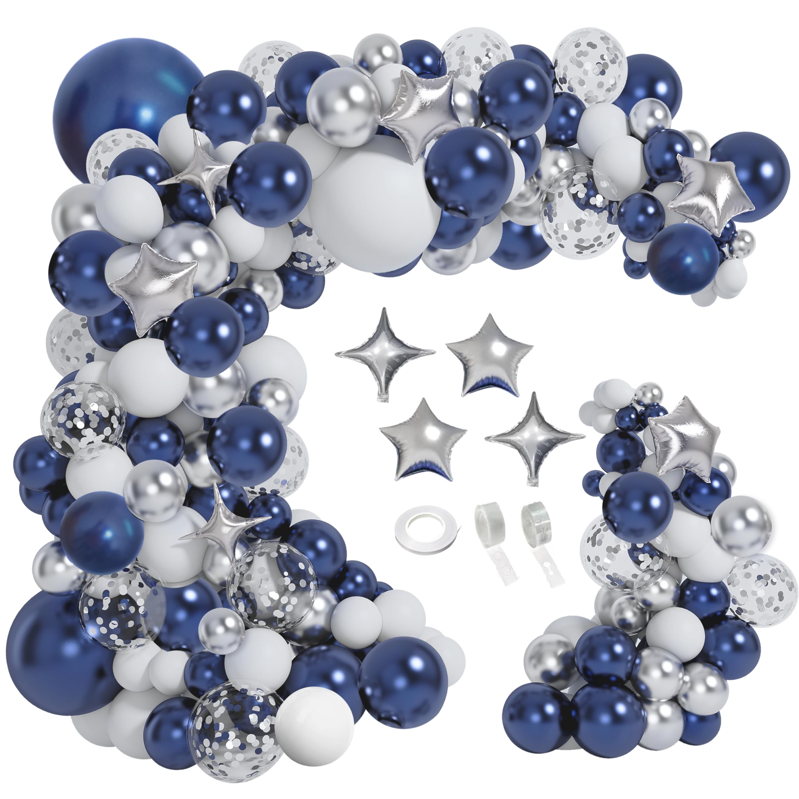 151pcs Navy Blue & Silver Balloons Garland Arch Kit - Graduation, Prom, Birthday, Wedding, Retirement Party Decorations | Class of 2024, New Year's Eve Celebration Backdrop & Photo Booth Background