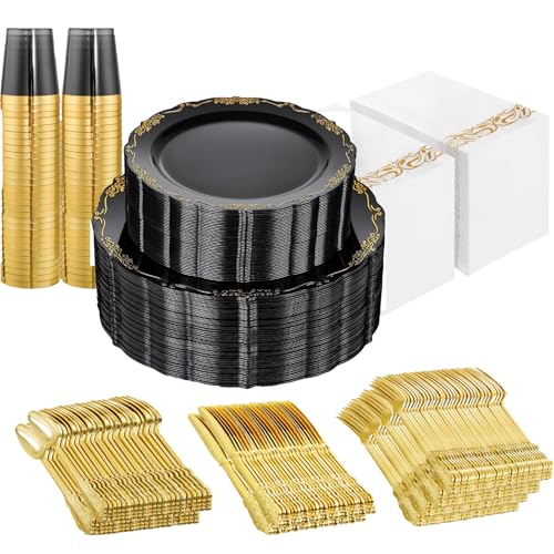 800pcs Black and Gold Plastic Dinnerwaer Set