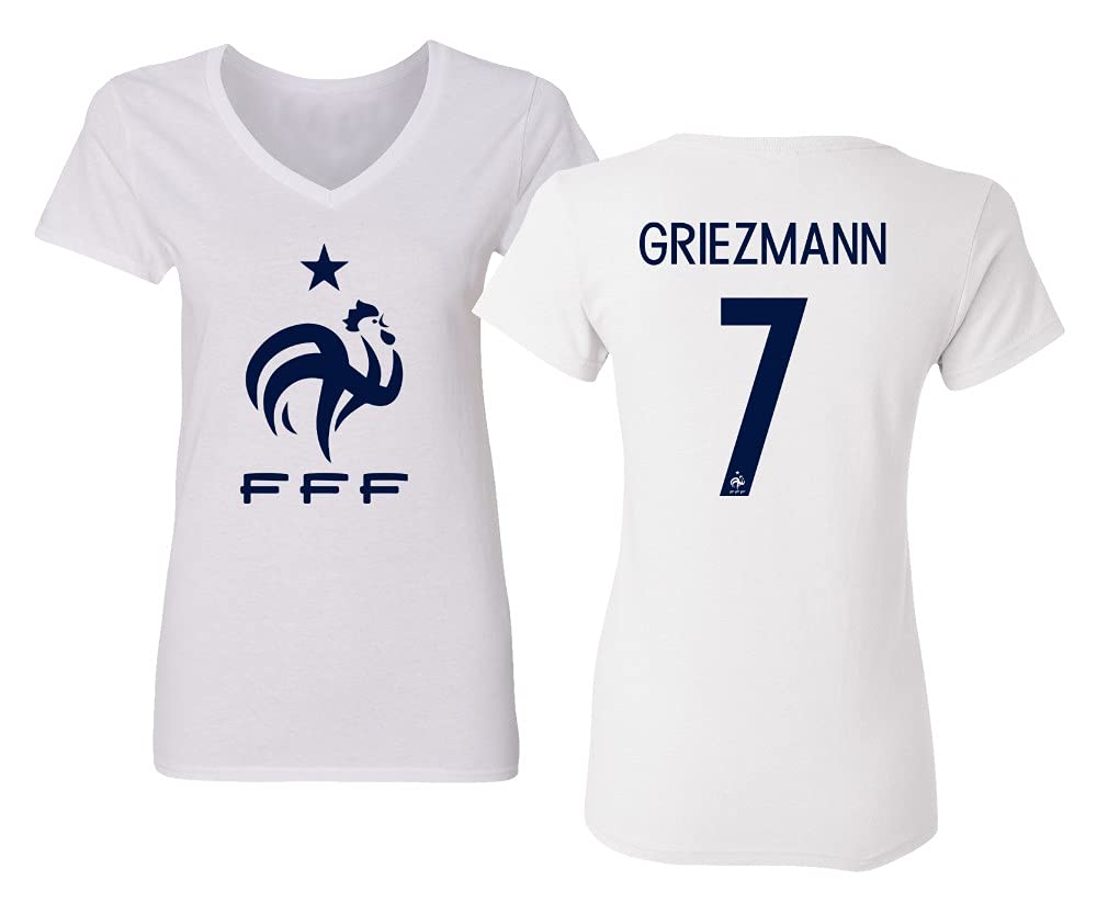 **Antoine Griezmann France Soccer Jersey 2020 - Women's V-Neck T-Shirt (White, Small) | Official Style Football Shirt for Fans, Games & Casual Wear**