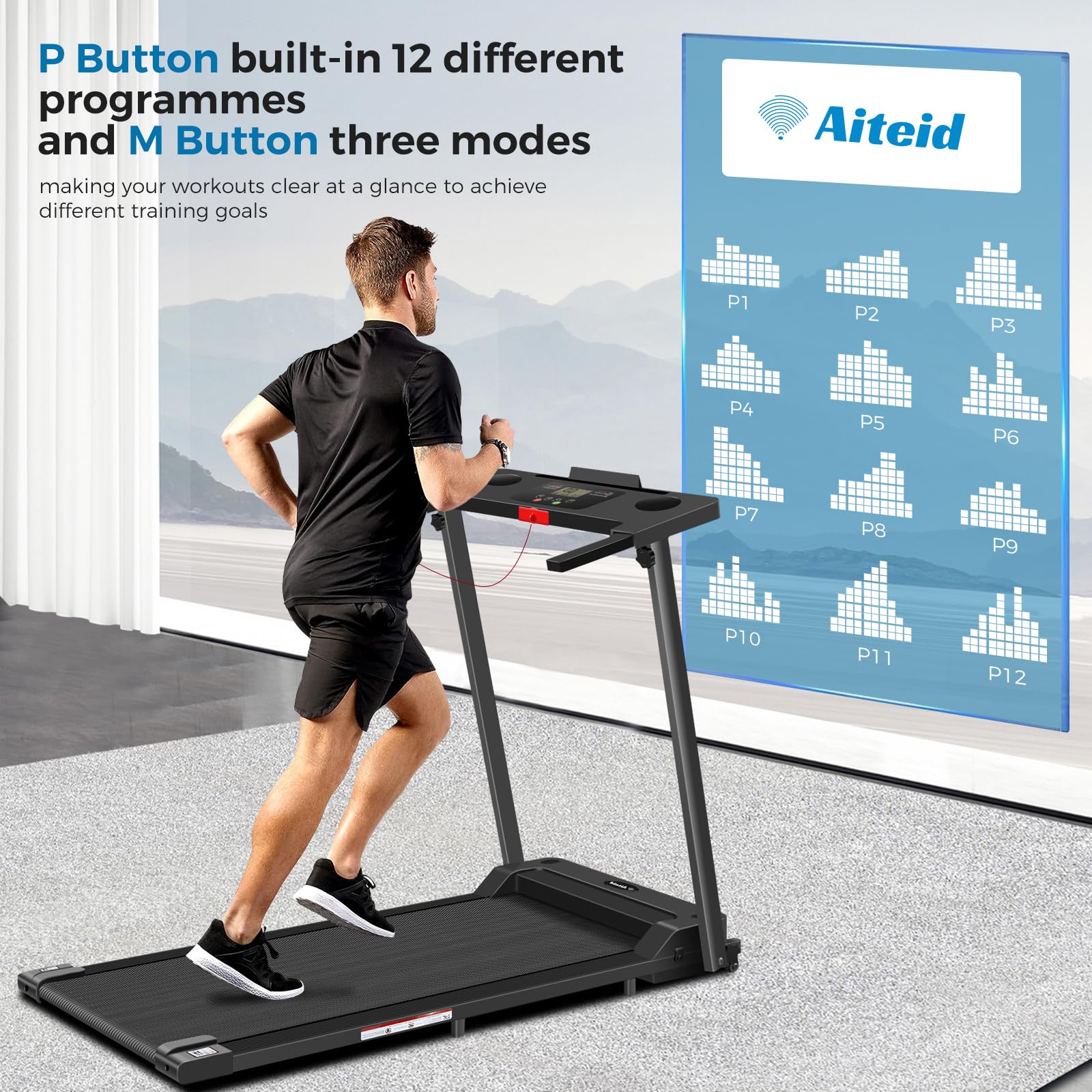 2025 Upgraded Portable Electric Treadmill for Home - 300 lbs Capacity Folding Walking Pad with LED Display & Handles | Compact Lightweight Treadmill for Small Spaces, Apartment Workouts & Home Office Fitness