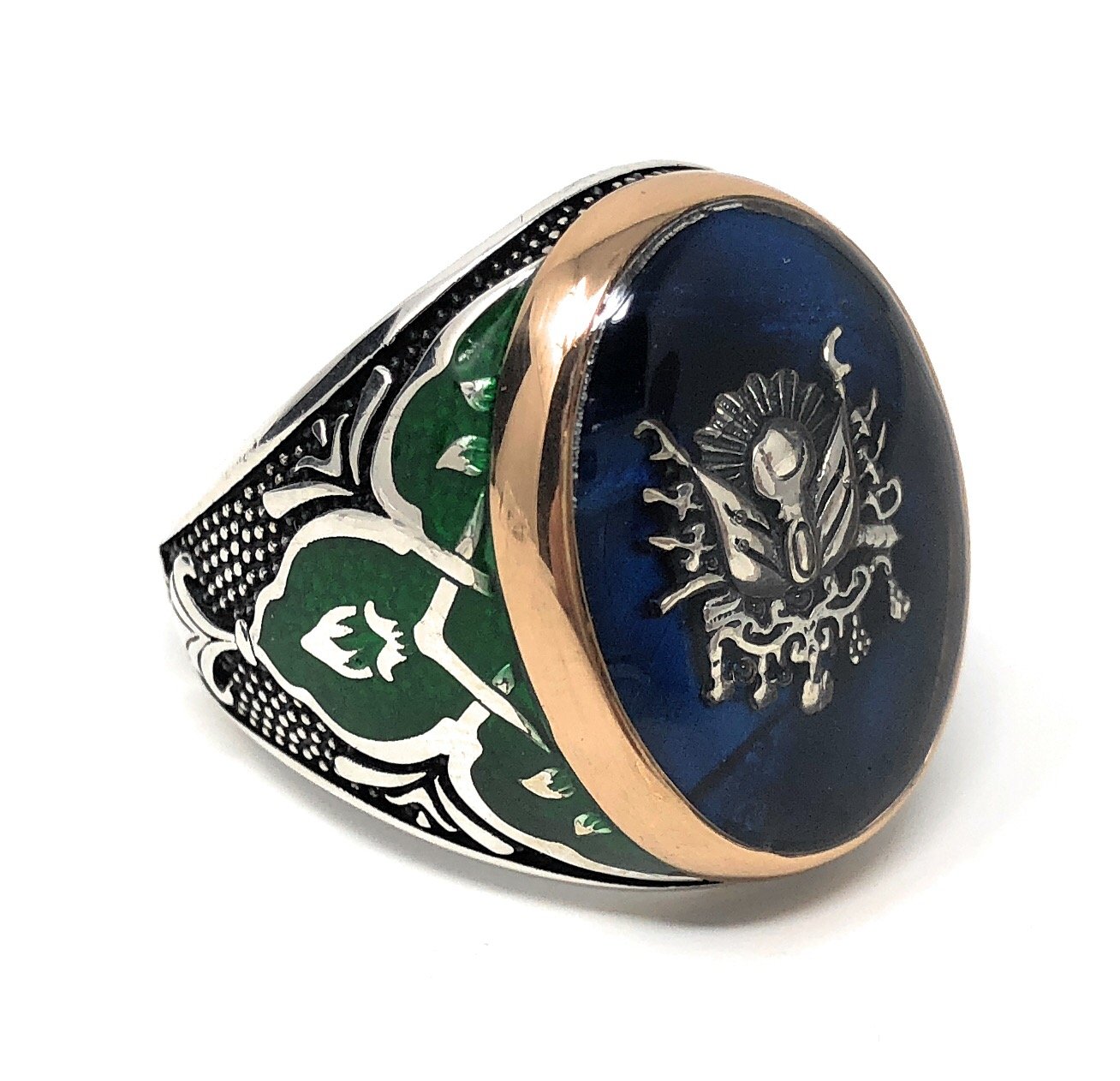 925 Sterling Silver Sapphire Enamel Men's Ring - Ottoman Style Jewelry for Men - Perfect for Weddings, Anniversaries & Gifts