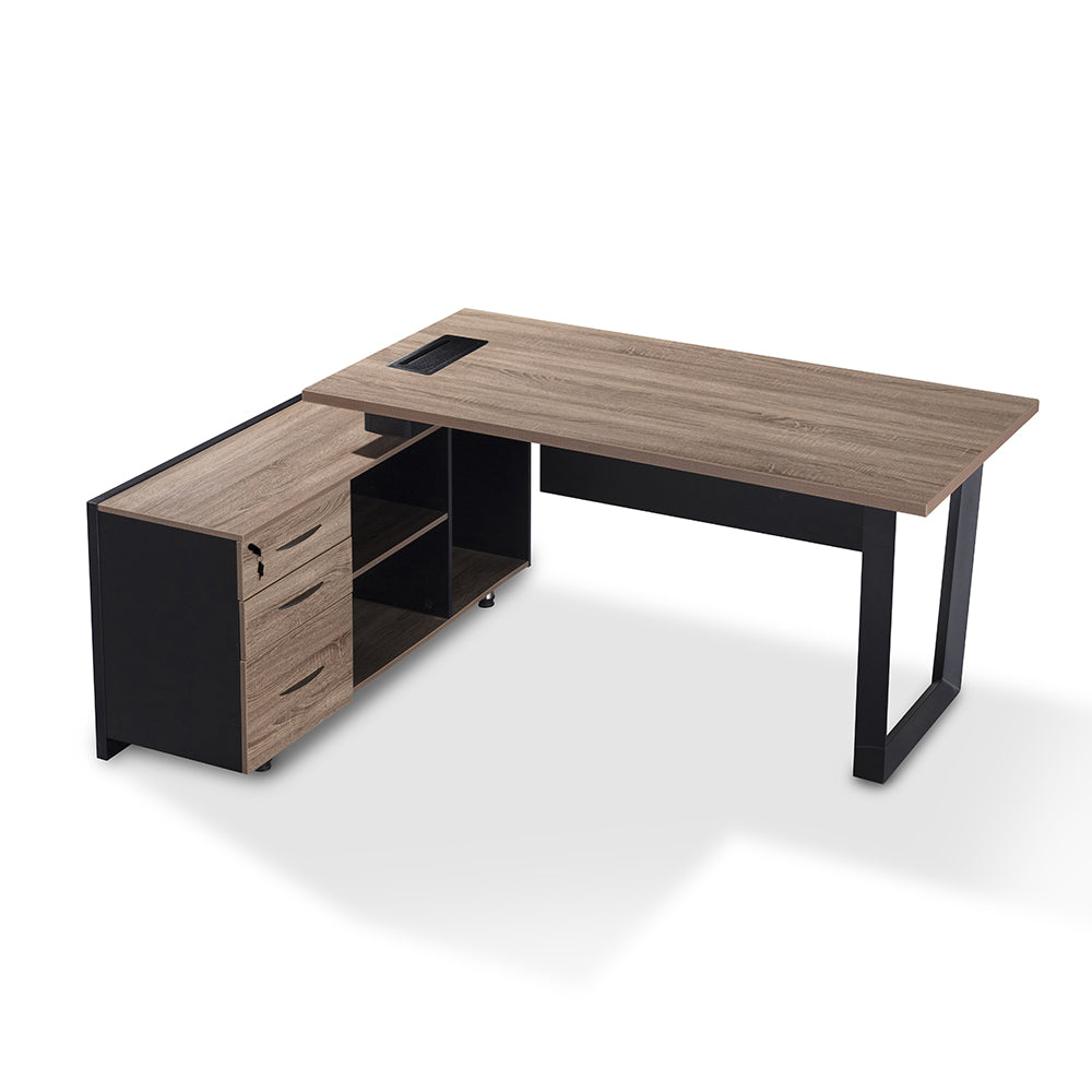 ADRIANO Executive Office Desk with Left Return - 160cm & 180cm Light Brown Wooden L-Shaped Desk for Home Office & Workspace