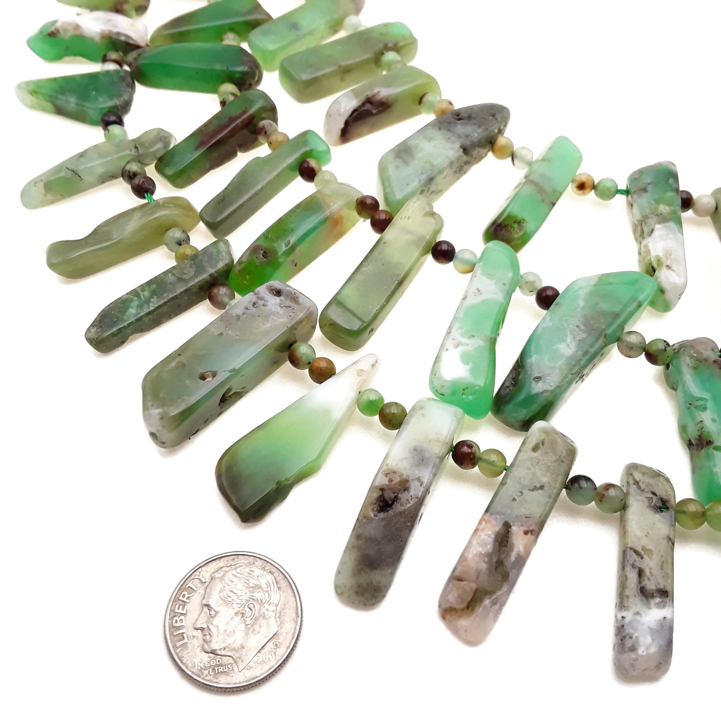 Natural Chrysoprase Graduated Irregular Slab Beads 15-35mm (15.5 Inch Strand) for Jewelry Making, DIY Crafts & Healing Crystal Collections