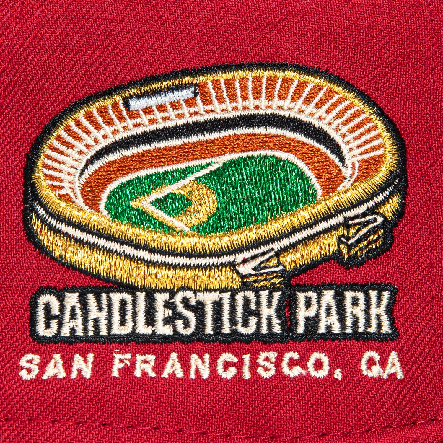 New Era 59Fifty San Francisco Giants Candlestick Park Patch Word Snapback Hat - Cardinal, Black & Metallic Gold | MLB Baseball Cap for Men & Women | Game Day, Sports Fan Gift & Streetwear Fashion