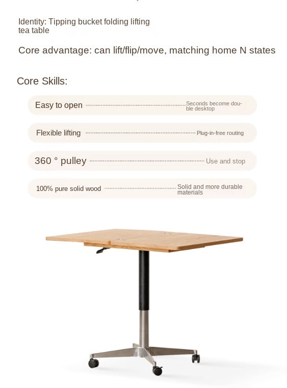 Solid Oak Wood Lift-Top Modern Coffee Table - Adjustable Height for Living Room, Home Office, and Small Spaces