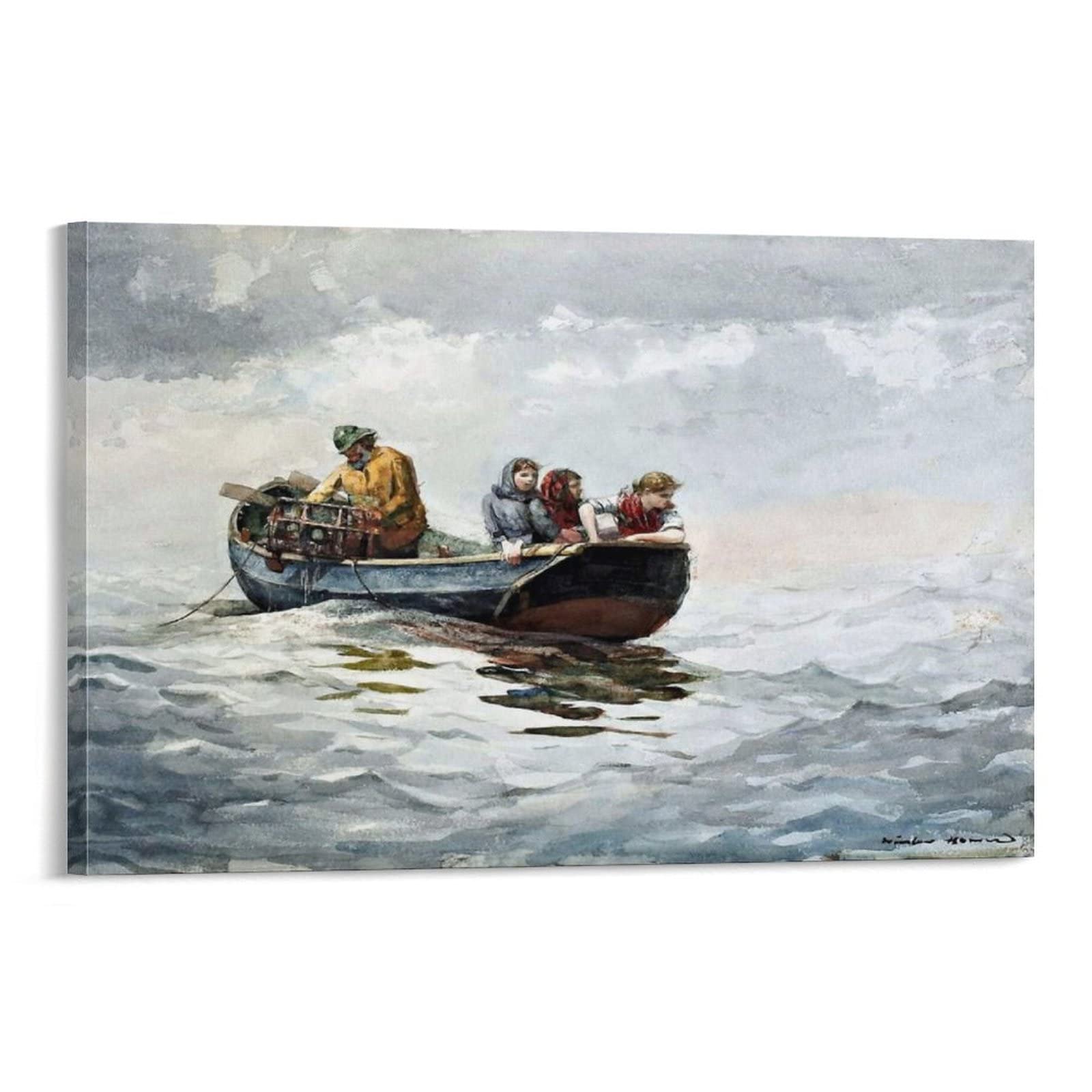 Winslow Homer Crab Fishing Poster Print - 20x30 Inch (50x75cm) Framed Canvas Wall Art for Home, Office & Room Decor - Perfect Gift for Art Lovers & Coastal Theme Interior Design
