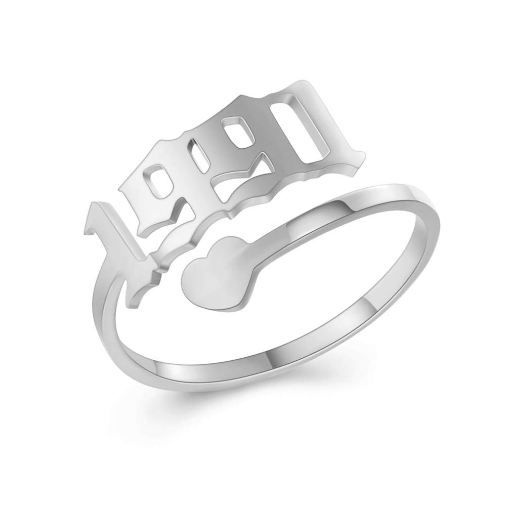 SKQIR Adjustable Initial Number Birth Year Ring for Women - Gold & Silver Stainless Steel Open Promise Ring, Engagement Wedding Band, Delicate Jewelry Gift for Her - Perfect for Anniversaries, Valentine's Day & Special Occasions