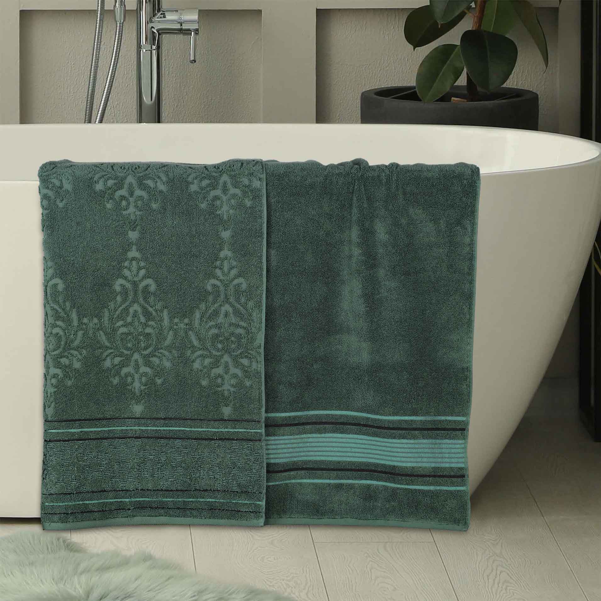 Premium 100% Zero Twist Cotton Bath Sheet Set of 2 - Ultra Soft & Absorbent Solid & Jacquard Floral Design - Luxury Bath Towels for Spa, Hotel & Home Use