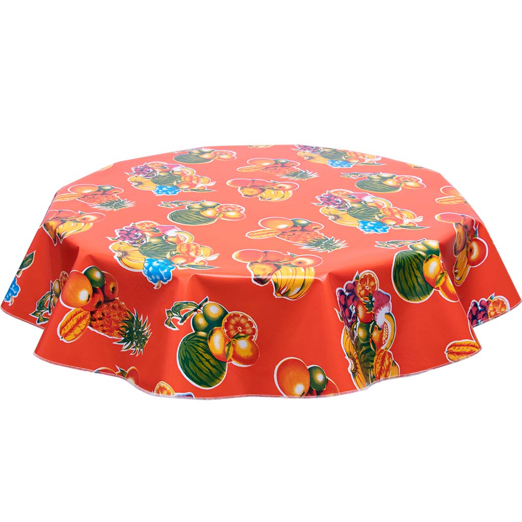 Round Freckled Sage Oilcloth Tablecloth - Waterproof Washable Vinyl Table Cover in Tropical Fruit Orange Pattern, Multiple Sizes for Kitchen Dining, Outdoor Picnic & Party Decor