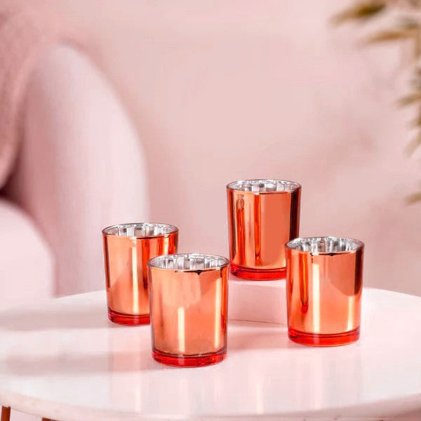 10 Pack Copper Votive Tealight Candle Holders - Elegant Mercury Glass Candlesticks for Valentine's Day, Weddings, Bridal Showers & Party Decorations - Romantic Ambiance for Home, Restaurant & Event Lighting