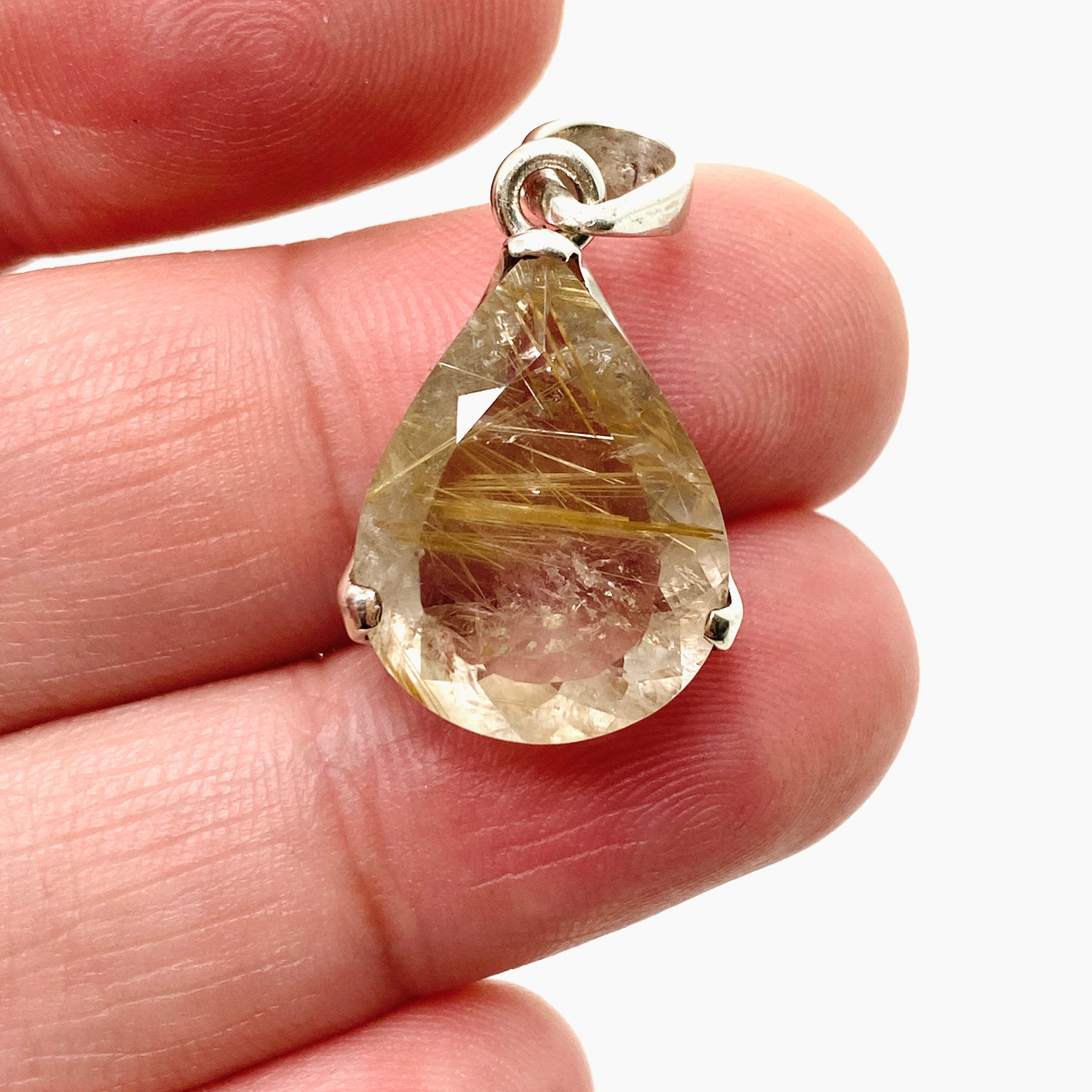 Natural Rutilated Quartz Teardrop Faceted Pendant Necklace - PPGJ842 - Perfect for Spiritual Healing, Meditation & Boho Jewelry Collection
