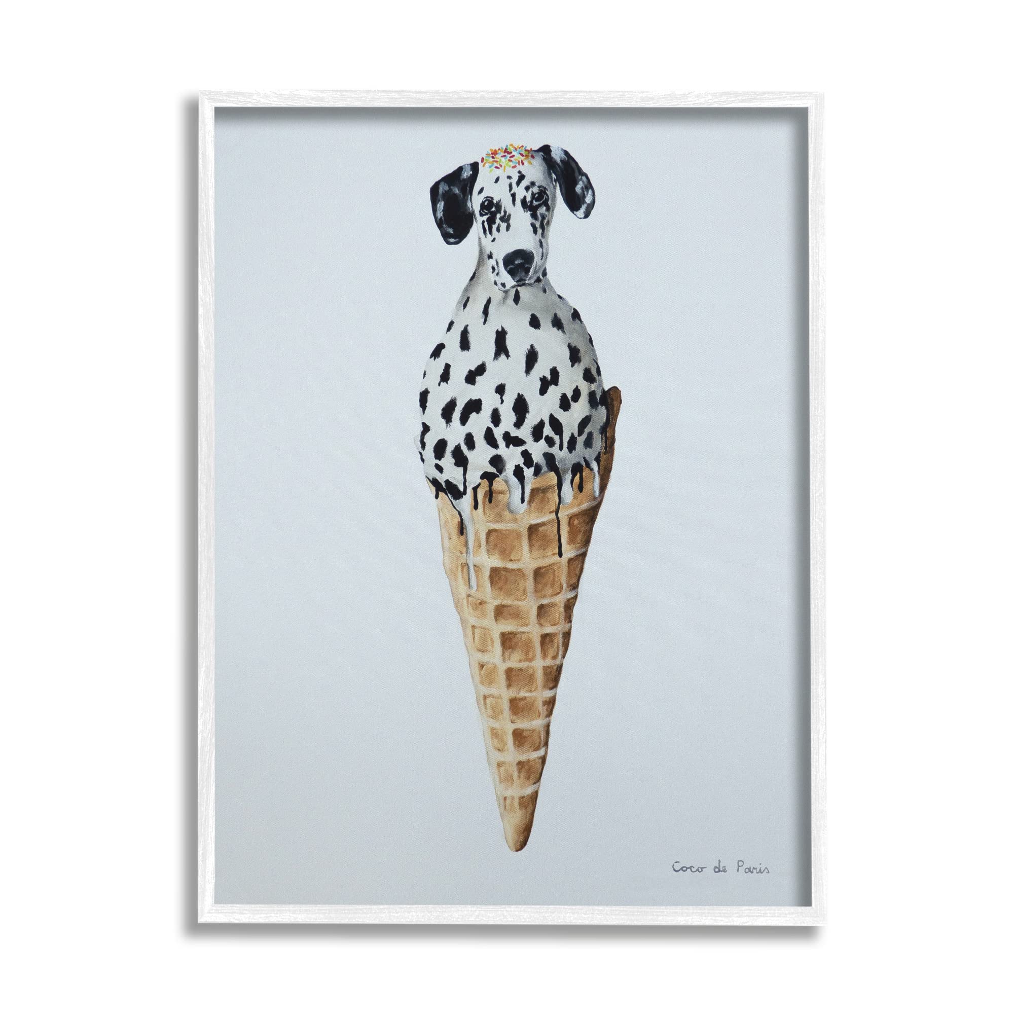 Stupell Industries Dalmatian Dog Ice Cream Scoop Waffle Cone - Fun Kitchen Decor for Ice Cream Lovers, Designed by Coco de Paris | Perfect for Home, Cafe & Ice Cream Shop Decorations