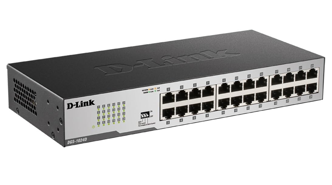 D-Link 24-Port Gigabit Unmanaged Network Switch - Desktop/Rackmount Metal Design, Fanless, EEE Technology, Flow Control, Port Isolation & Storm Control - Ideal for Home Office & Small Business Networking
