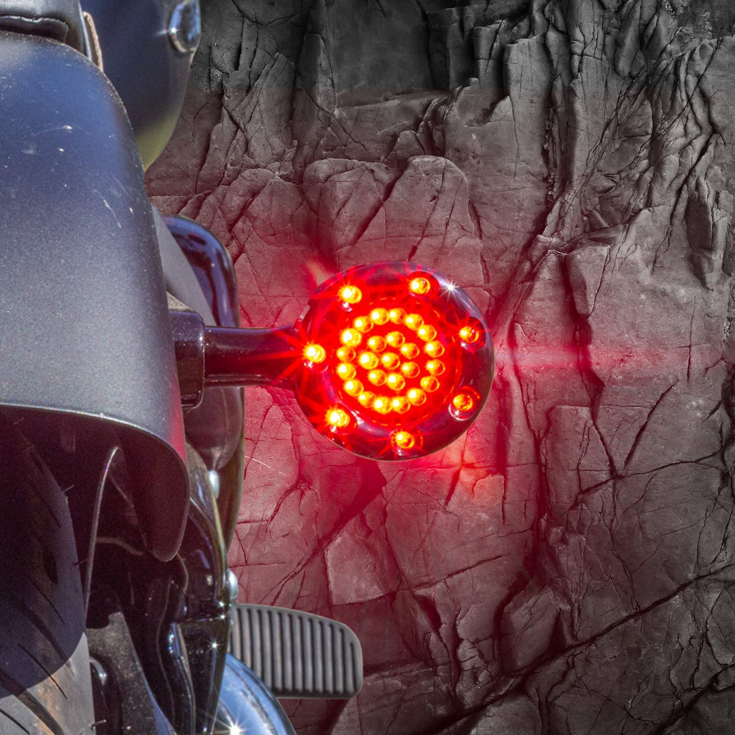 Eagle Lights 2 Inch Bullet Rear Infinity Beam LED Turn Signals & Brake Lights with LED Ring Covers for Harley Davidson Motorcycles - Black (1157 Base) - Perfect for Night Riding and Enhanced Safety