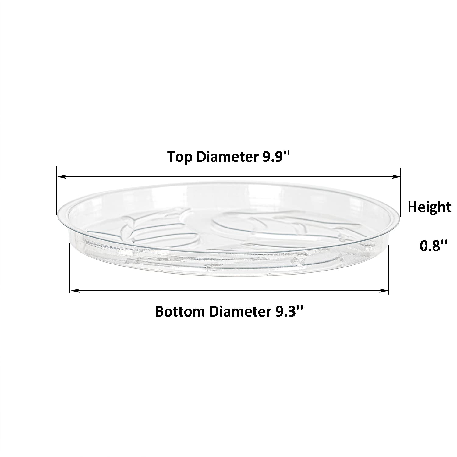5 Pack 10 Inch Clear Plastic Plant Saucers - Heavy Duty Round Plant Drip Trays for Indoor/Outdoor Pots - Water Collection Trays for Flower Pots, Planters & Gardening - Perfect for Home, Office & Garden Use