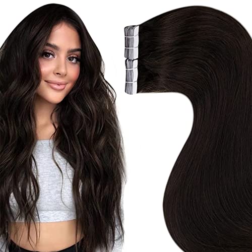 LAAVOO 30 Inch Human Hair Tape-in Extensions #2 Darkest Brown - 20pcs (2.5g) or 50g Set - Long Straight Hair Extensions for Black Women | Perfect for Daily Wear, Special Occasions & Salon Styling