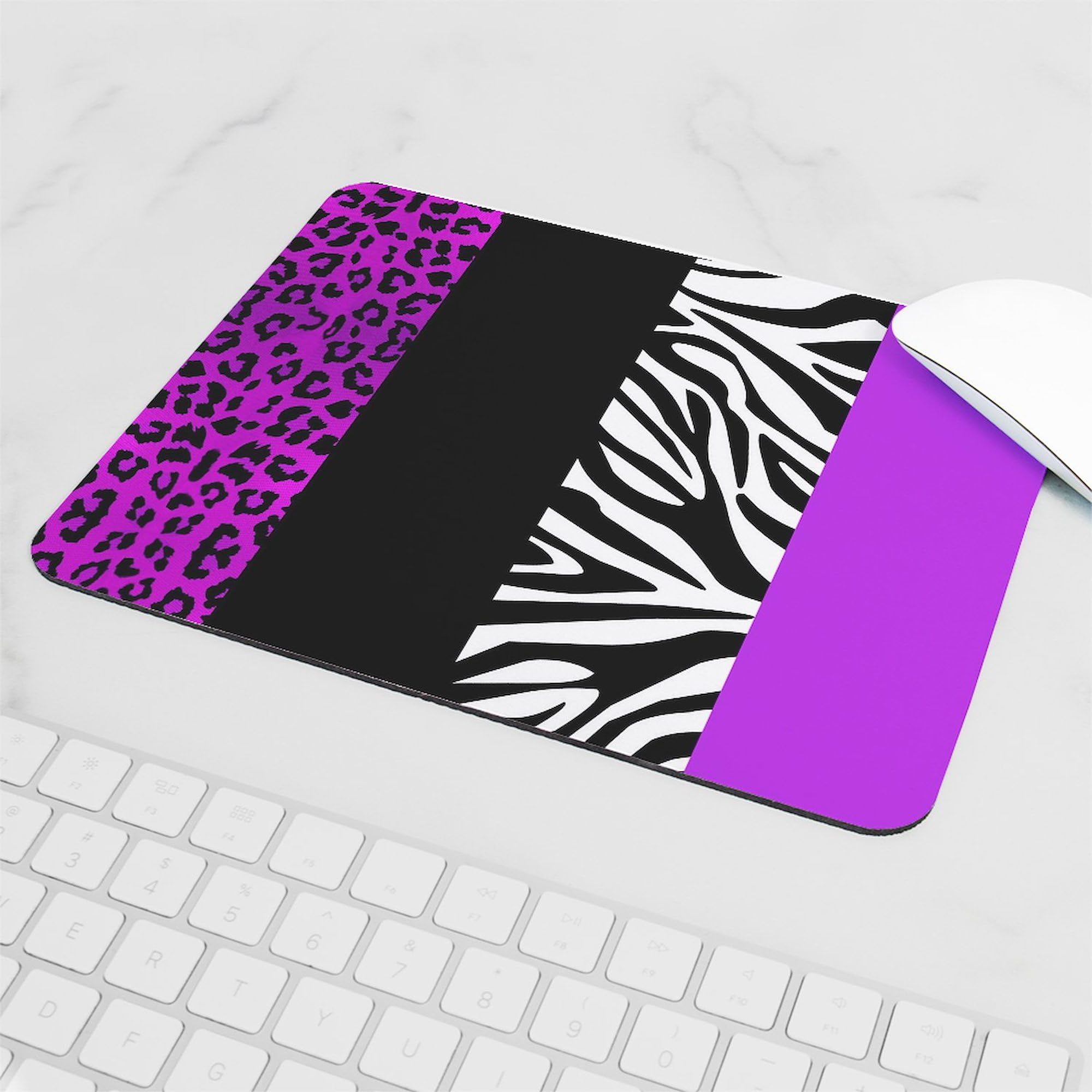 Non-Slip Purple Leopard & Zebra Print Gaming Mouse Pad - Durable Rubber Base for PC, Laptop, Office & Home Computer Workstations