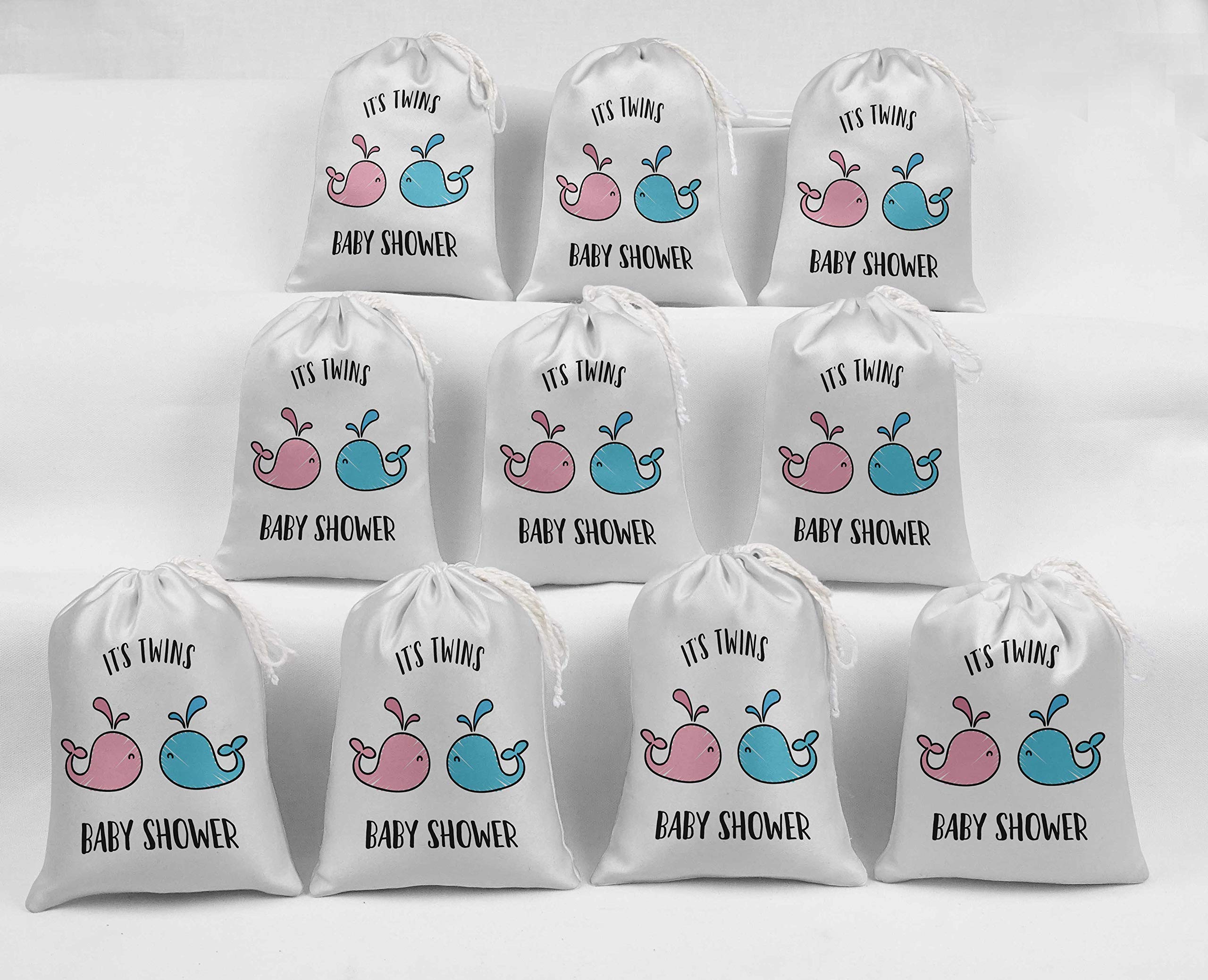 White Twins Baby Shower Party Favor Bags - 15 Pack Gender Neutral Gift Pouches for Twin Baby Shower Decorations & Newborn Celebration Favors - Perfect for Baby Showers, Gender Reveals, and Birthday Parties