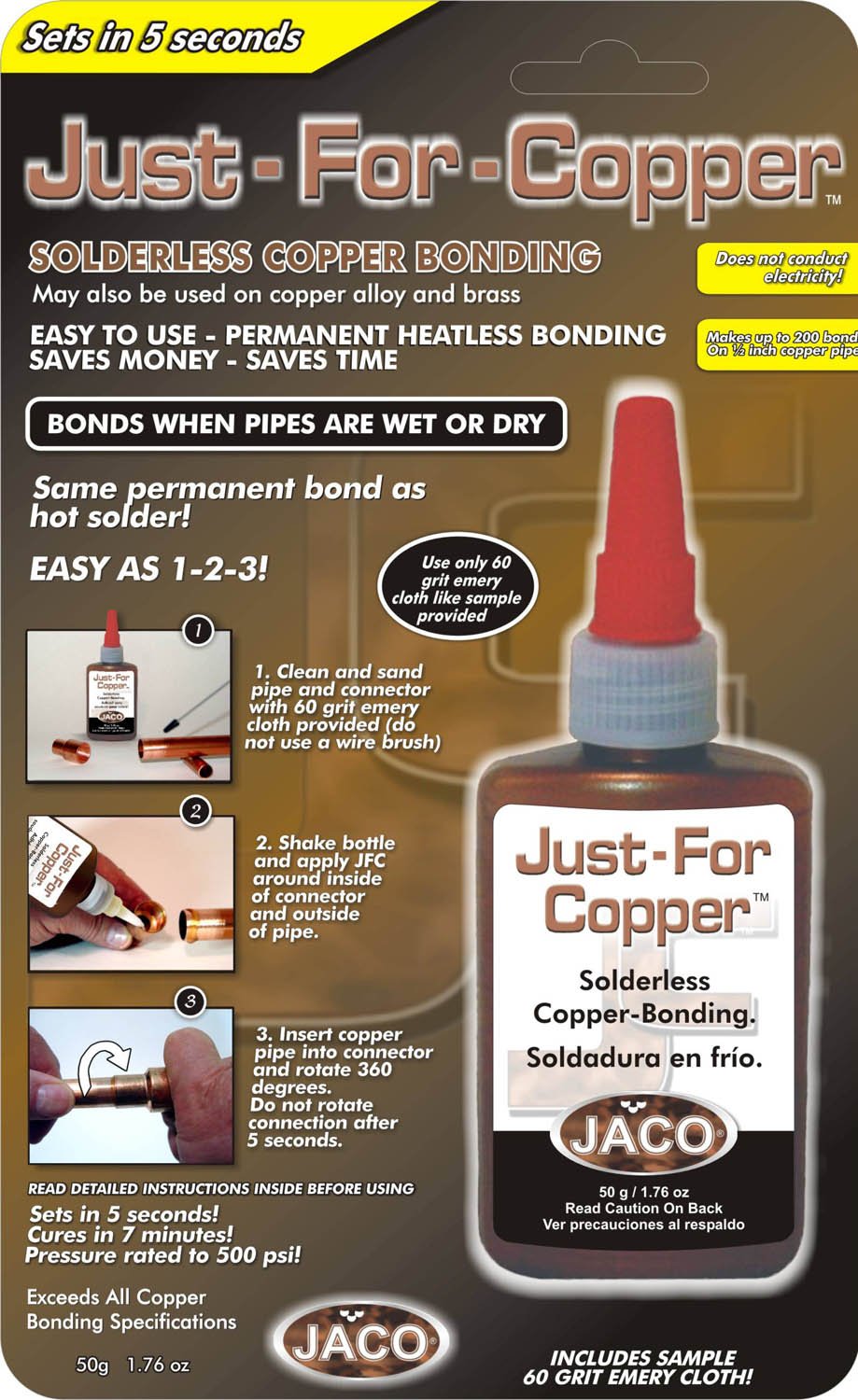 Just For Copper JFC050 1.85oz Solderless Copper Bonding Adhesive - Perfect for Plumbing Repairs, HVAC Systems & Metal Crafts