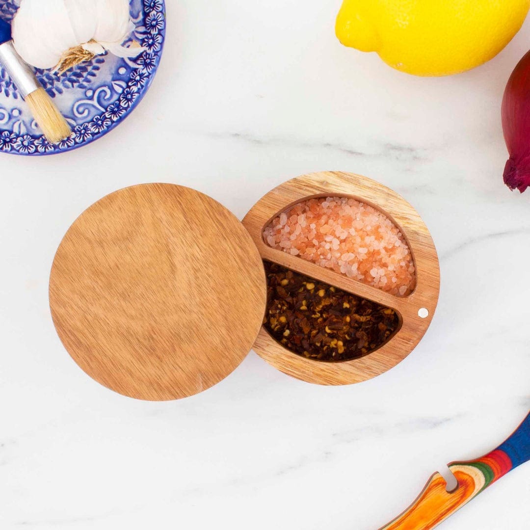 Totally Bamboo Rock & Branch Acacia Wood Salt Cellar - 7oz Bamboo Salt Box with Lid - Perfect for Kitchen, Dining Table & Gift Giving