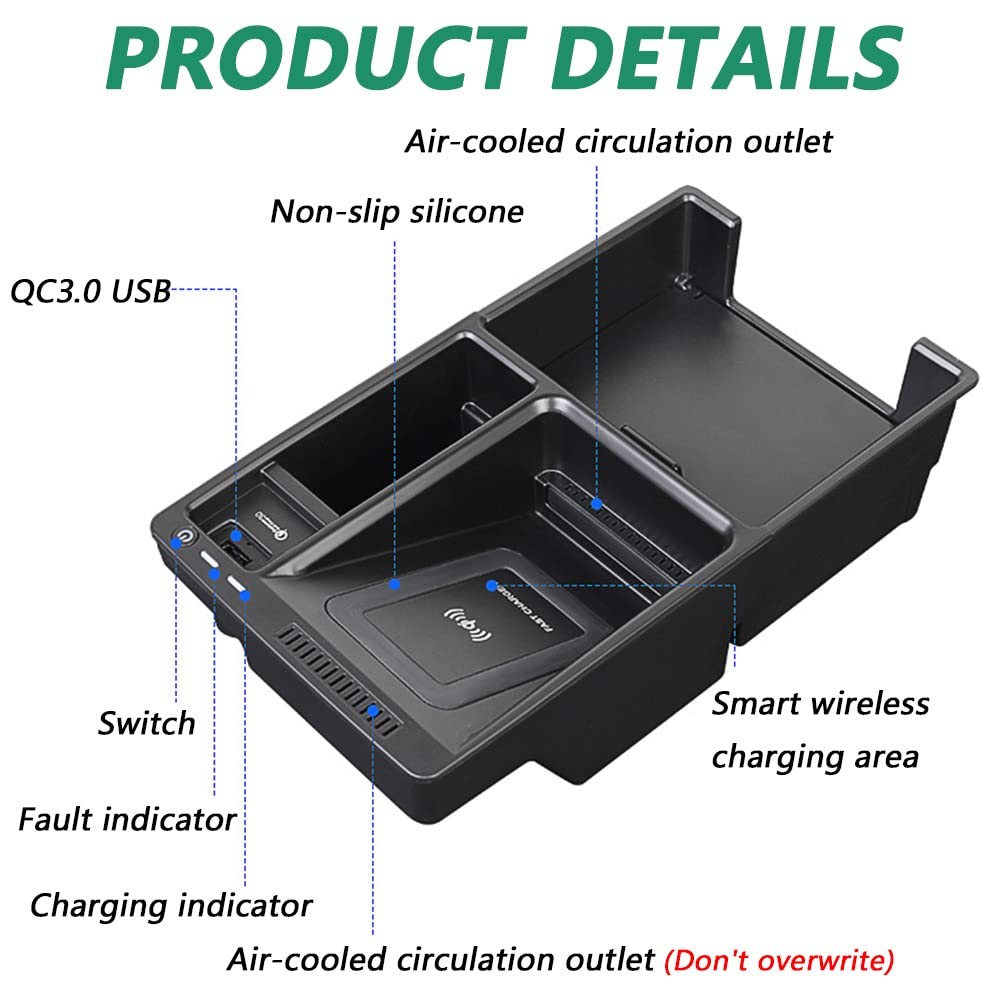 15W Qi Fast Wireless Car Charger for Audi A4 S4 RS4 A5 S5 RS5 (2017-2022 Models) - Armrest Insert Charging Pad with Storage Box | Perfect for Commuting, Road Trips & Hands-Free Charging