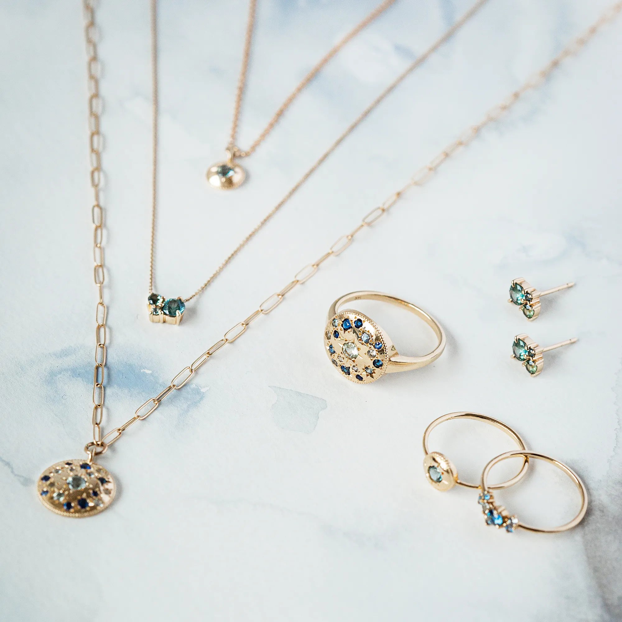 Something Blu Tie Dye Moonchild Ombre Sapphire Necklace in Yellow Gold - Elegant Blue Sapphire Jewelry for Women, Perfect for Weddings, Parties & Special Occasions