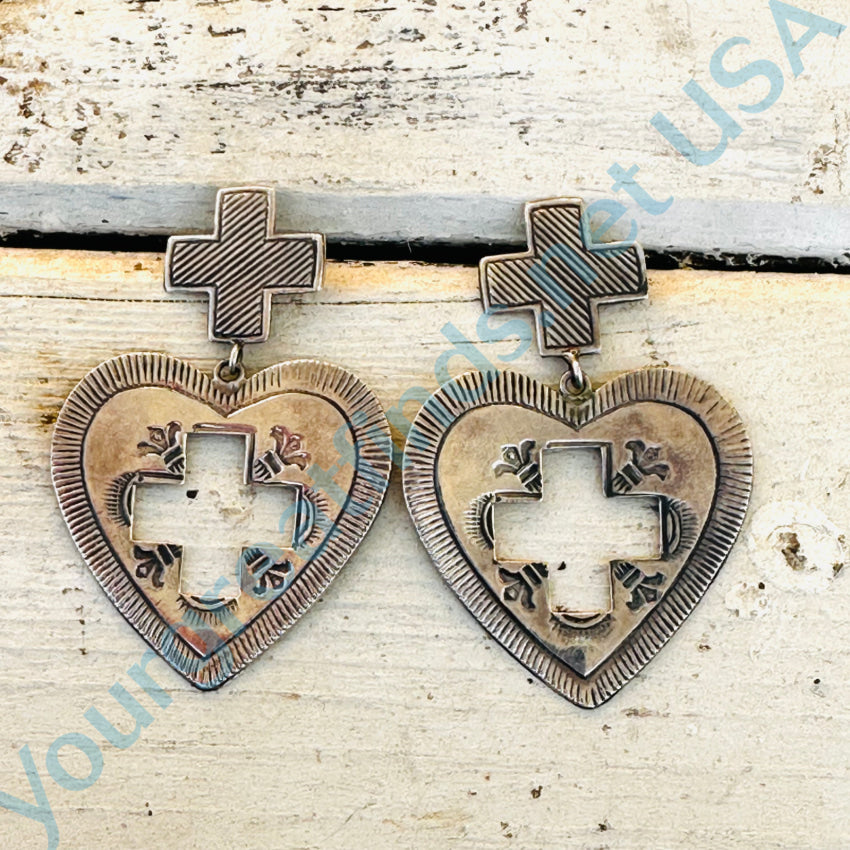 Sterling Silver Heart & Cross Large Pierced Post Earrings for Women - Elegant Dangle Earrings for Valentine's Day, Wedding, Anniversary & Everyday Wear