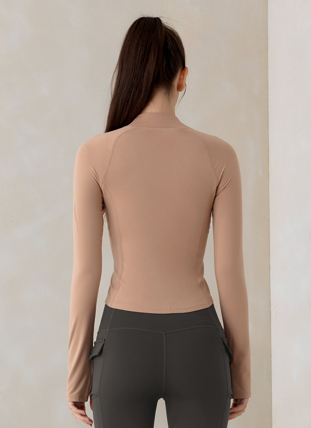 Stylish Peach Mock Neck Long Sleeve Top for Women - Perfect for Office Wear, Casual Outings & Fall Layering