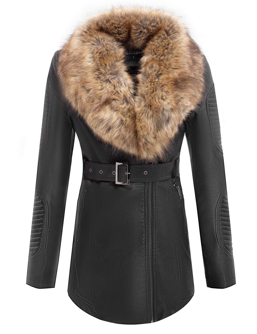 Bellivera Women's Faux Leather Jacket with Detachable Fur Collar - Stylish Fall & Winter Outerwear for Casual Wear, Night Out, and Office Fashion