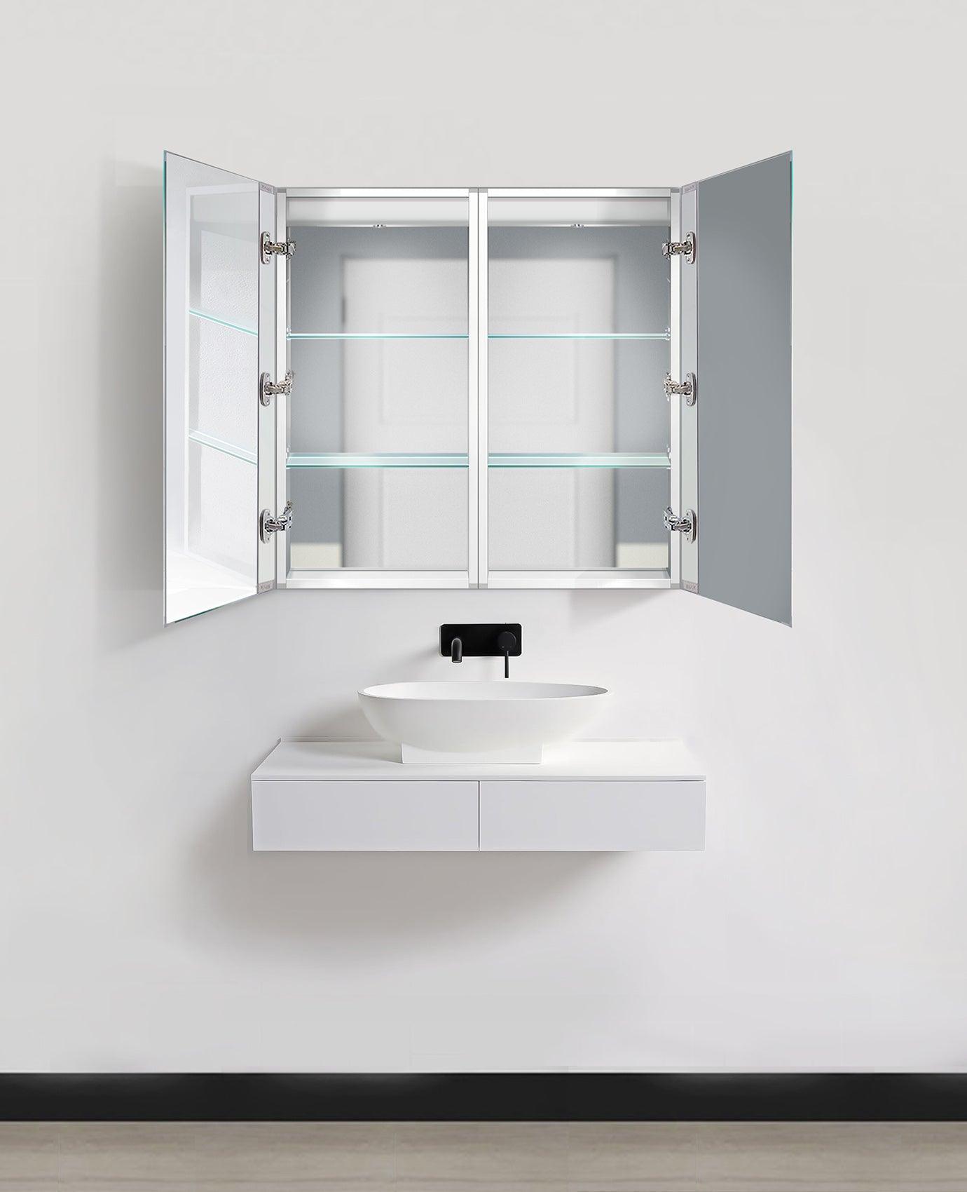 Krugg Kinetic 30x30 Inch LED Bathroom Mirror Medicine Cabinet with Adjustable Dimmer & Anti-Fog Defogger - Perfect for Modern Bathrooms, Vanities, and Spa-Like Home Decor