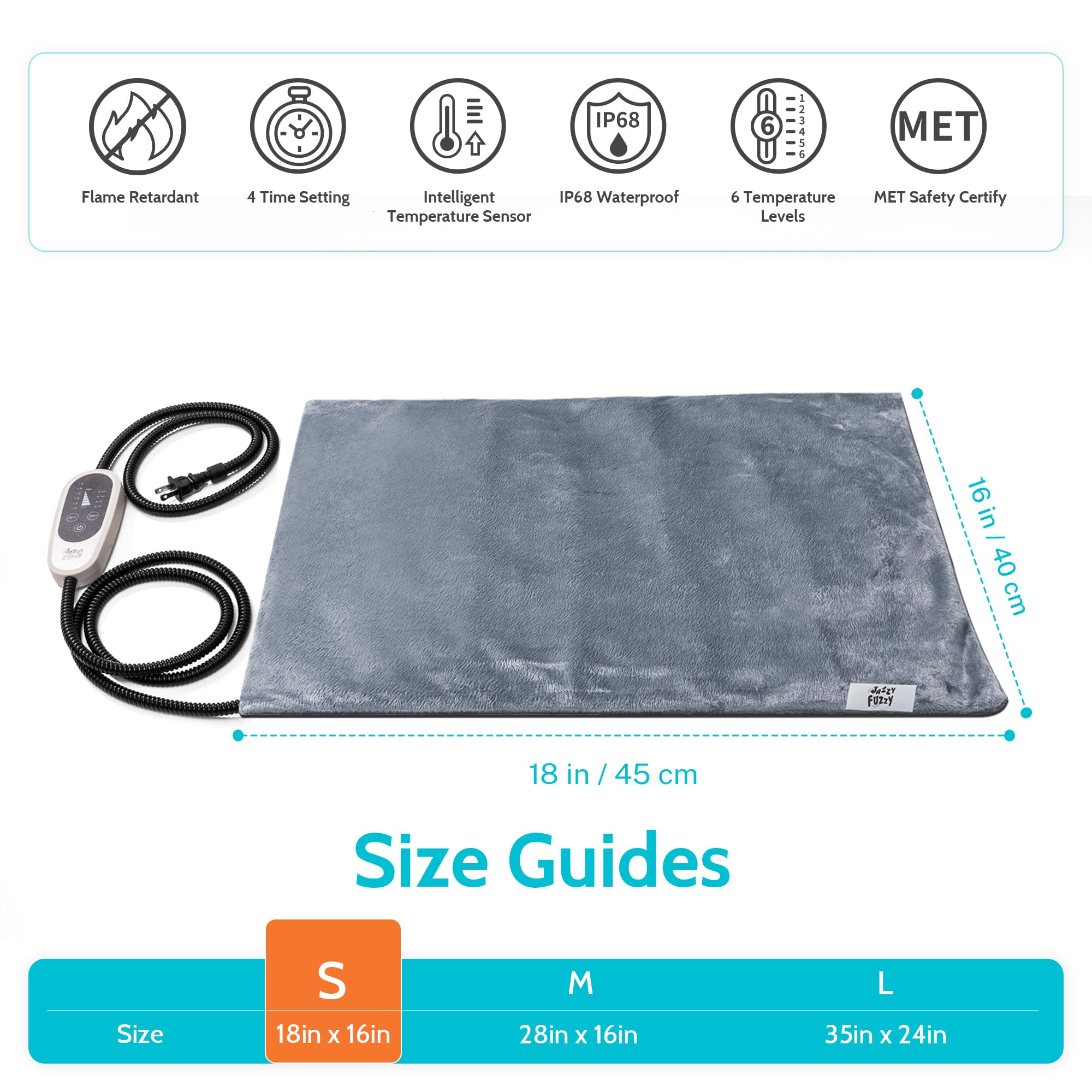 Pet Heating Pad for Dogs & Cats - 6 Adjustable Temperature Settings with Timer, Waterproof Indoor Pet Warmer with Chew-Resistant Cord (18