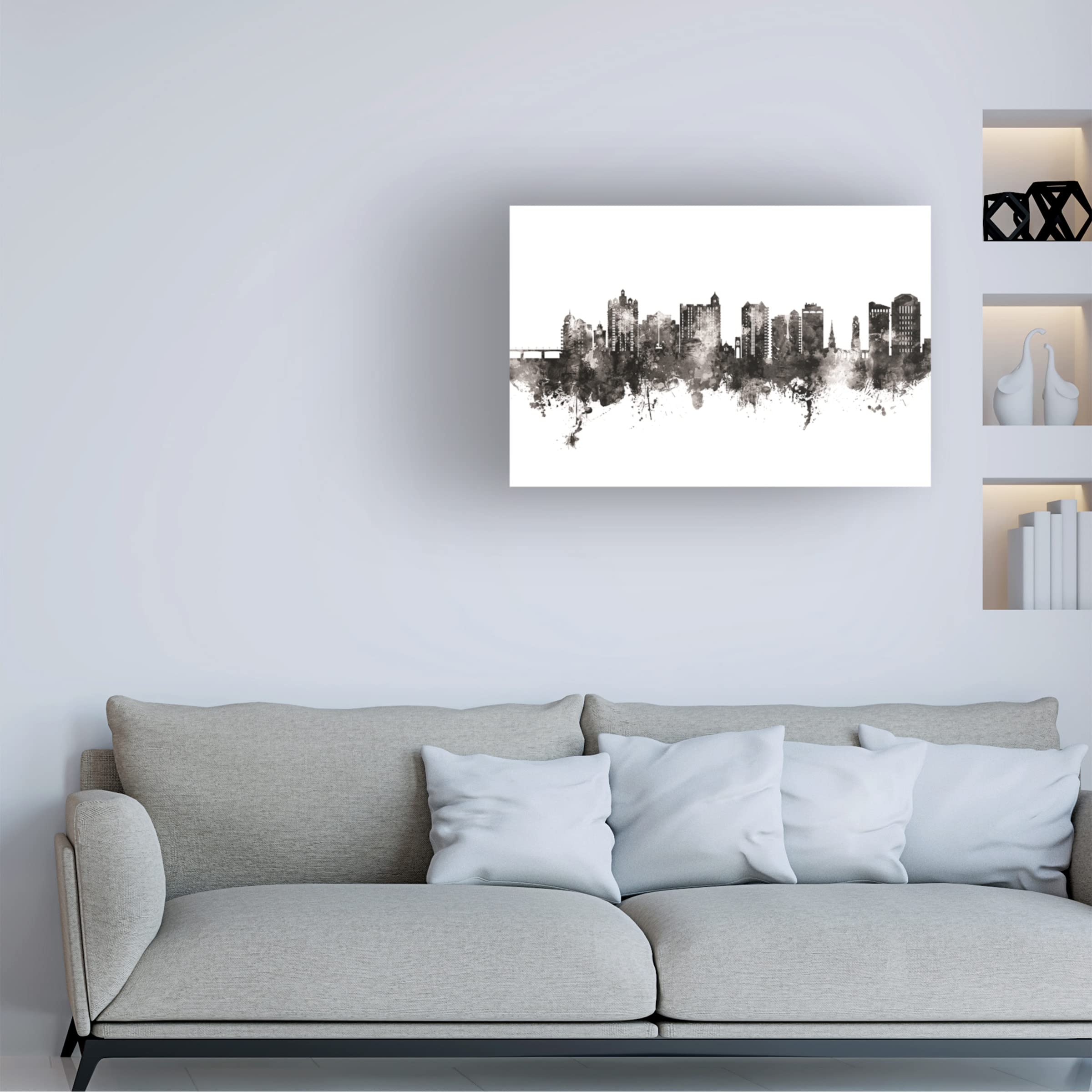 Michael Tompsett Sarasota Florida Skyline Black & White Canvas Art Print - Modern Home & Office Wall Decor for Living Room, Bedroom, or Workspace