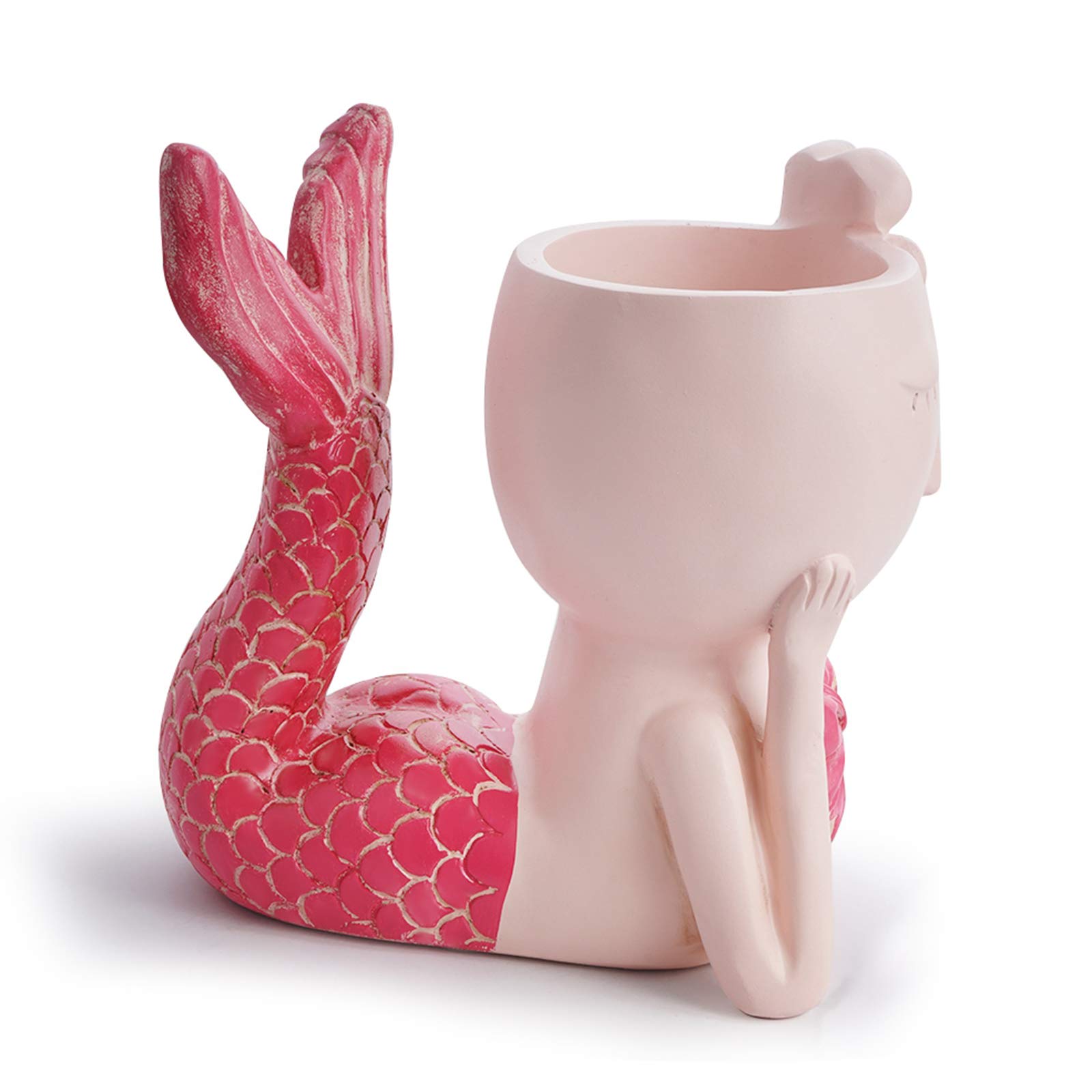 Homozy Beauty Fish-Shaped Mermaid Flower Pot - Mini Desk Decor for Kids, Small Succulent Plant Pot with Drainage Hole, Indoor & Outdoor Home Decor (Red) - Perfect for Office Desk, Living Room, Garden & Gift Giving