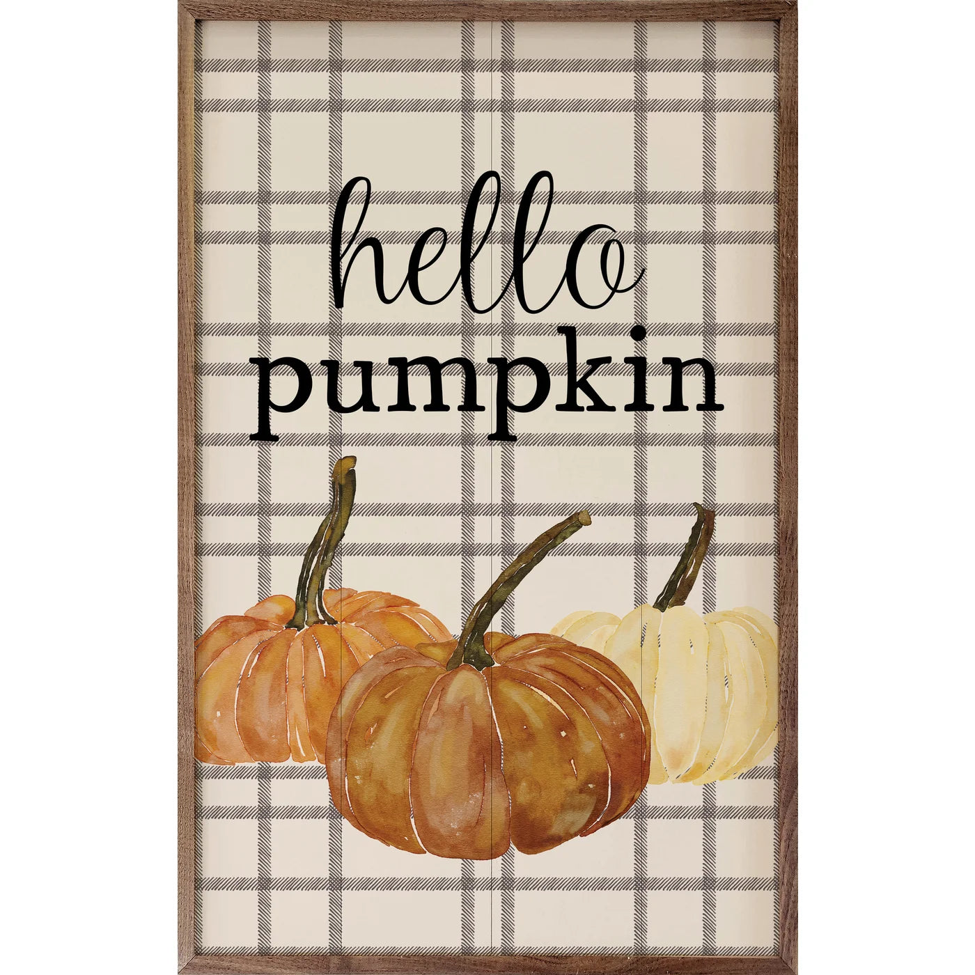Hello Pumpkin Wood Framed Print - Rustic Fall Decor for Home, Farmhouse Wall Art - Perfect for Thanksgiving, Autumn & Halloween Decorations
