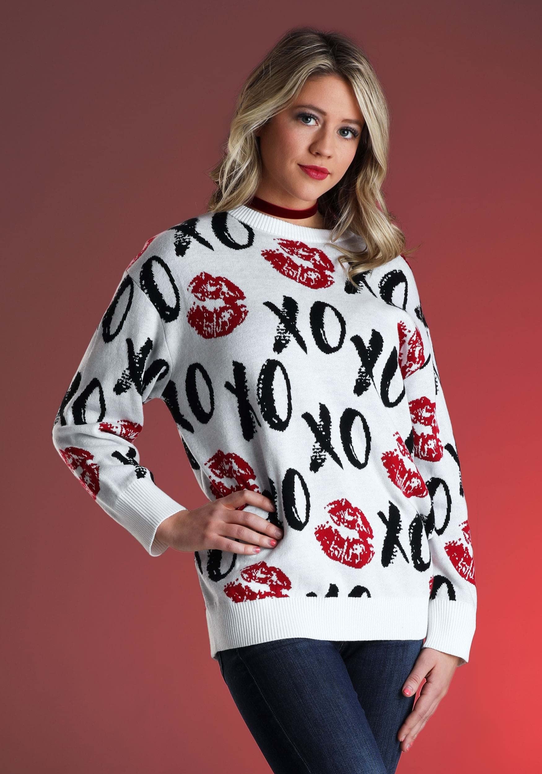 Valentine's Day Ugly Sweaters for Adults | Funny Love XOXO Be Mine Heart Crewneck Sweatshirts | Perfect for Couples, Parties & Festive Holiday Photos