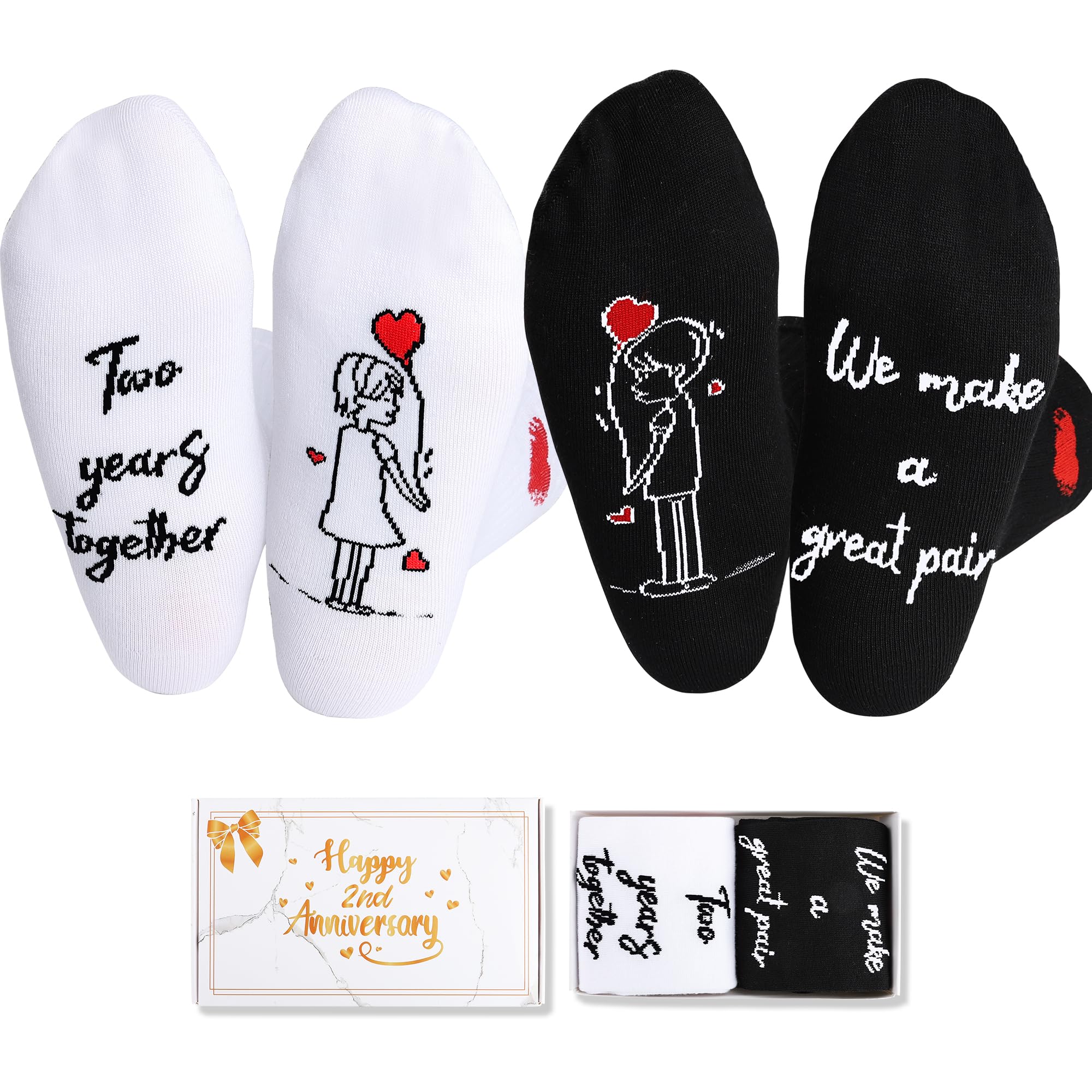 2nd Anniversary Cotton Socks Gift Set for Couples - Romantic Pair with Card & Box for Him & Her - Perfect for Anniversaries & Special Occasions